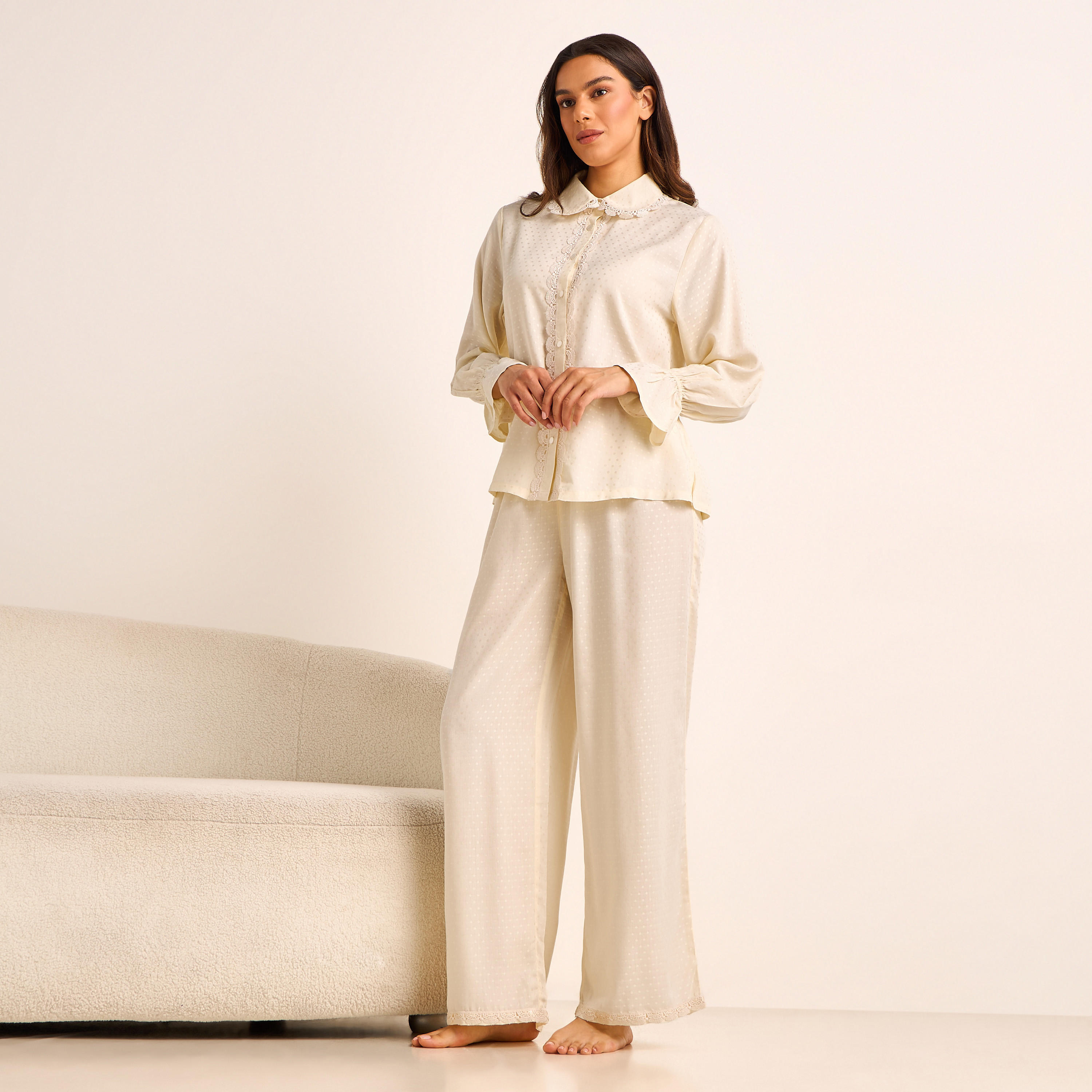 Pyjama Set Button-Down Shirt & Trousers Viscose-women-clothing-nightwear-pyjamas-longsets-image-1