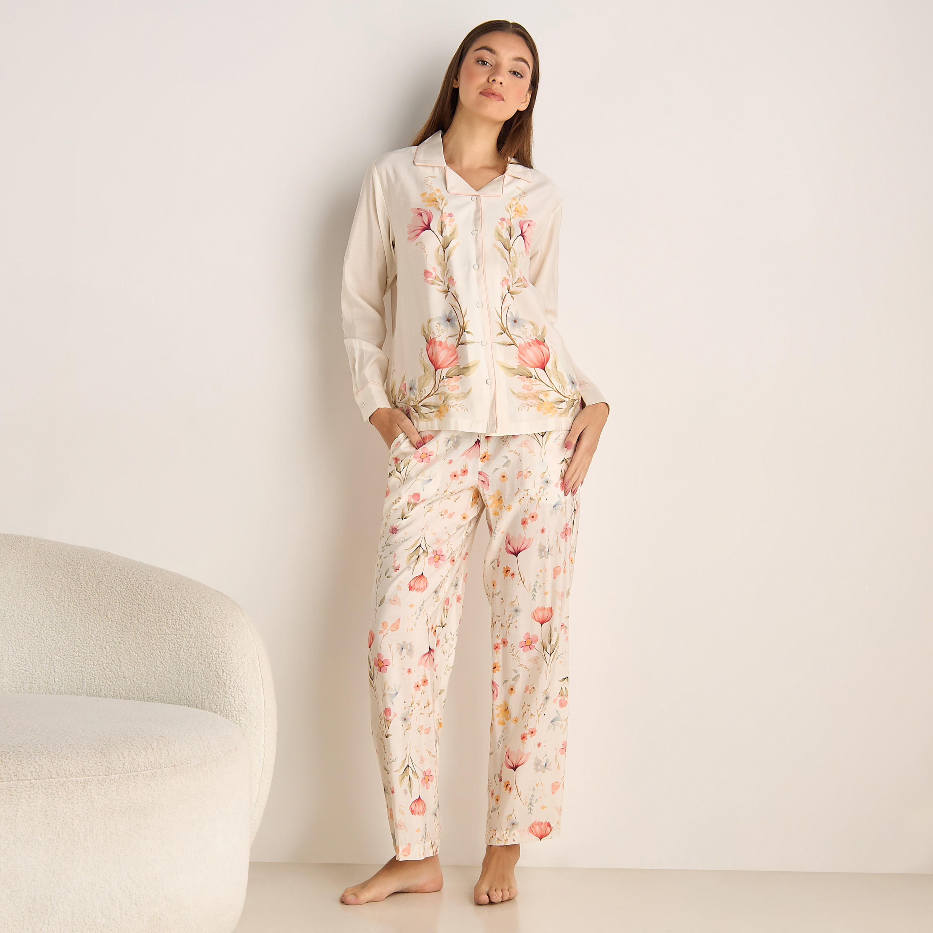 Pyjama Set Button Down Shirt & Trousers-women-clothing-nightwear-pyjamas-longsets-image-1