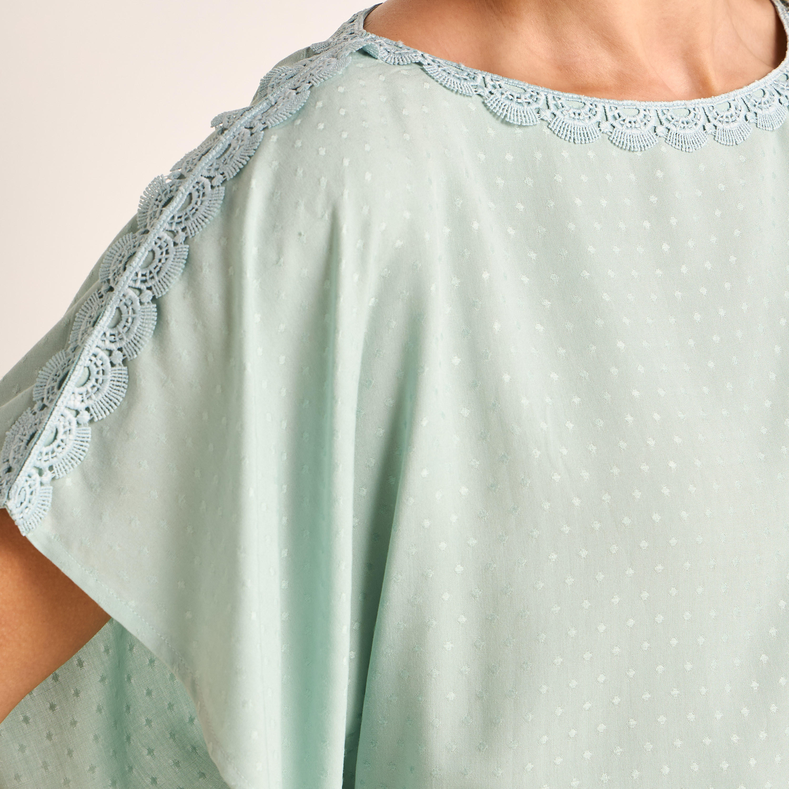 فستان نوم قفطان فيسكوز ميدي بأكمام قصيرة وتفاصيل دانتيل-women-clothing-nightwear-nighties-image-2