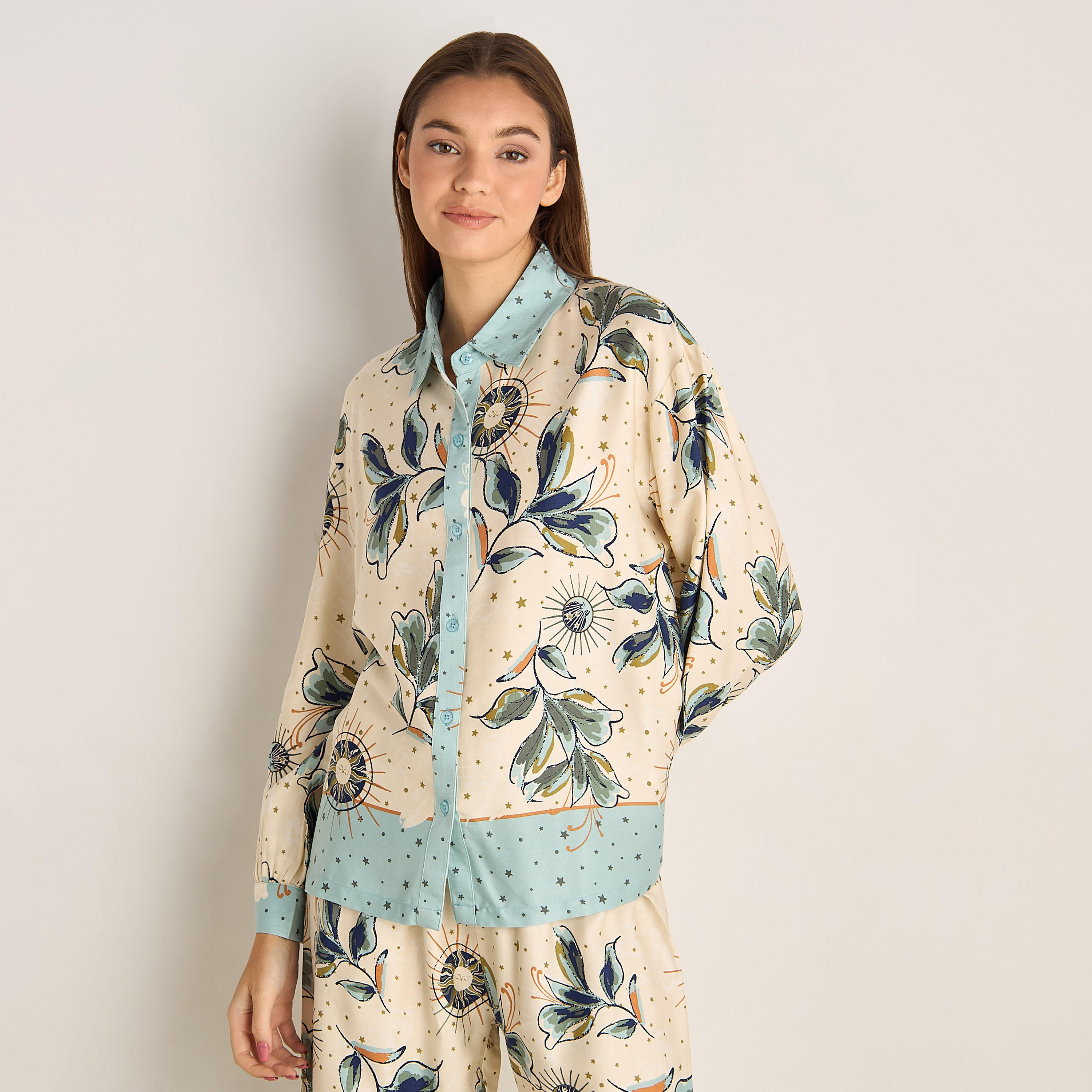طقم بيجامة فيسكوز قميص وبنطلون-women-clothing-nightwear-pyjamas-longsets-image-2