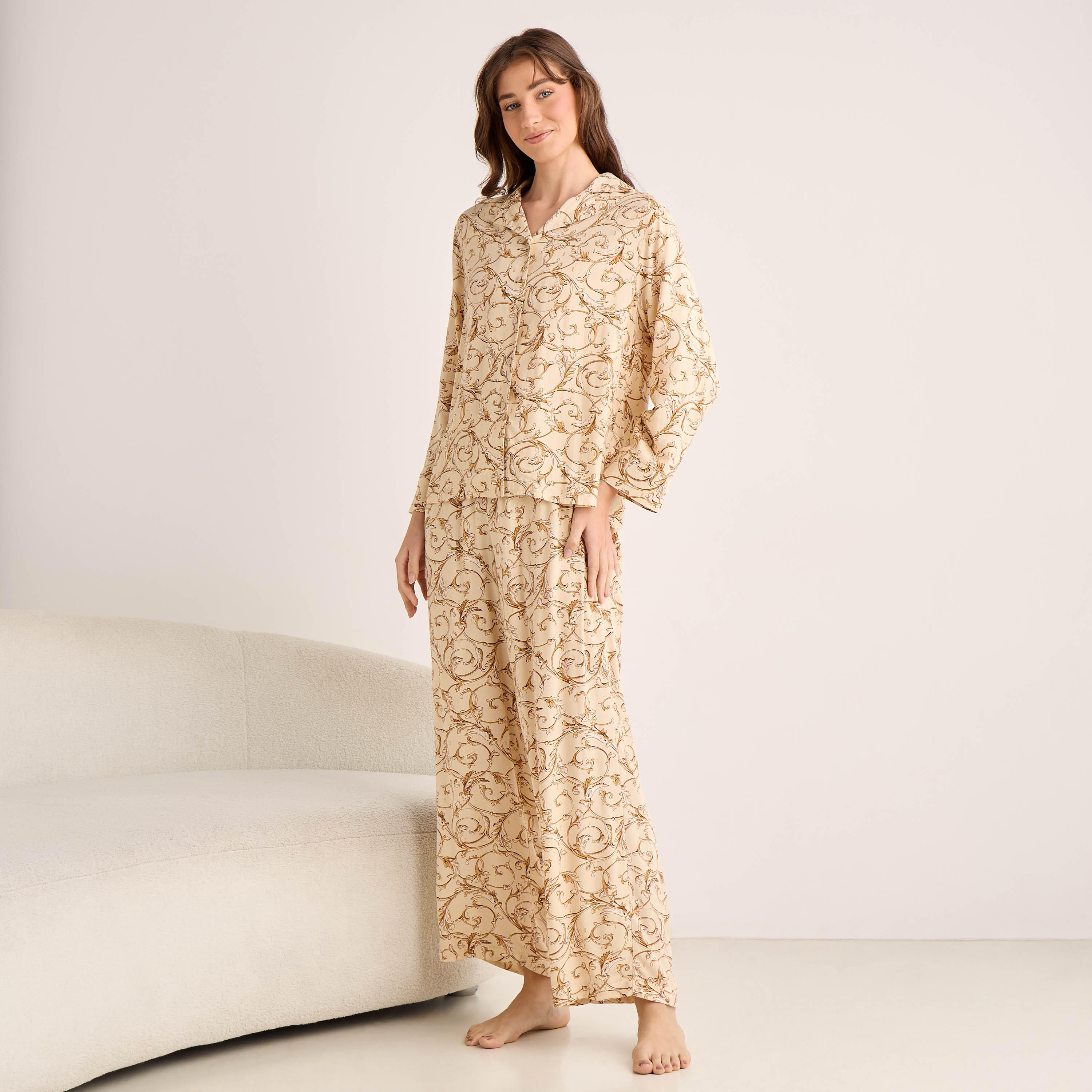 Pyjama Set Button-Down Shirt & Trousers Viscose-women-clothing-nightwear-pyjamas-longsets-image-1