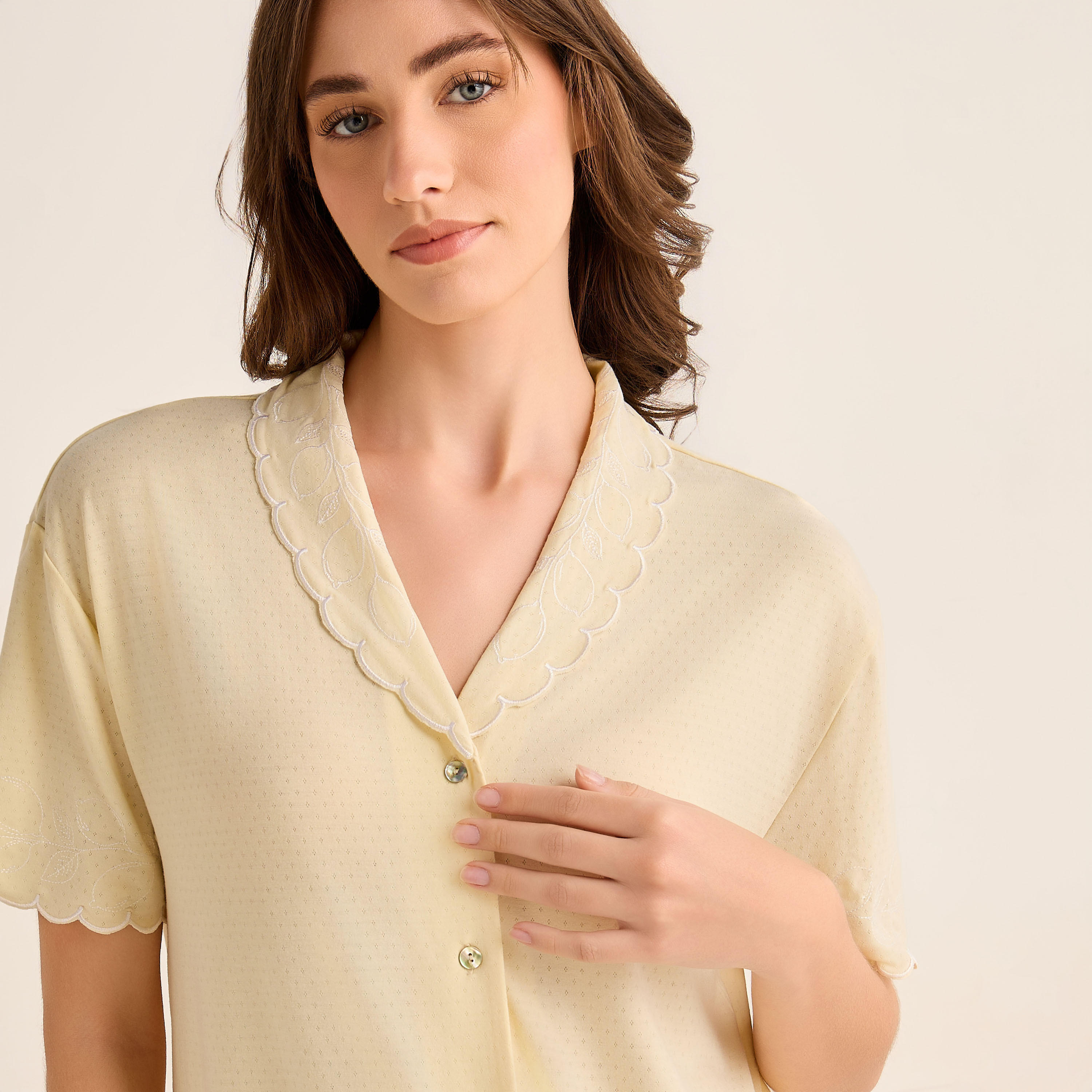Knee Length Night Dress Short Sleeves with Scallop Trim-women-clothing-nightwear-nighties-image-5