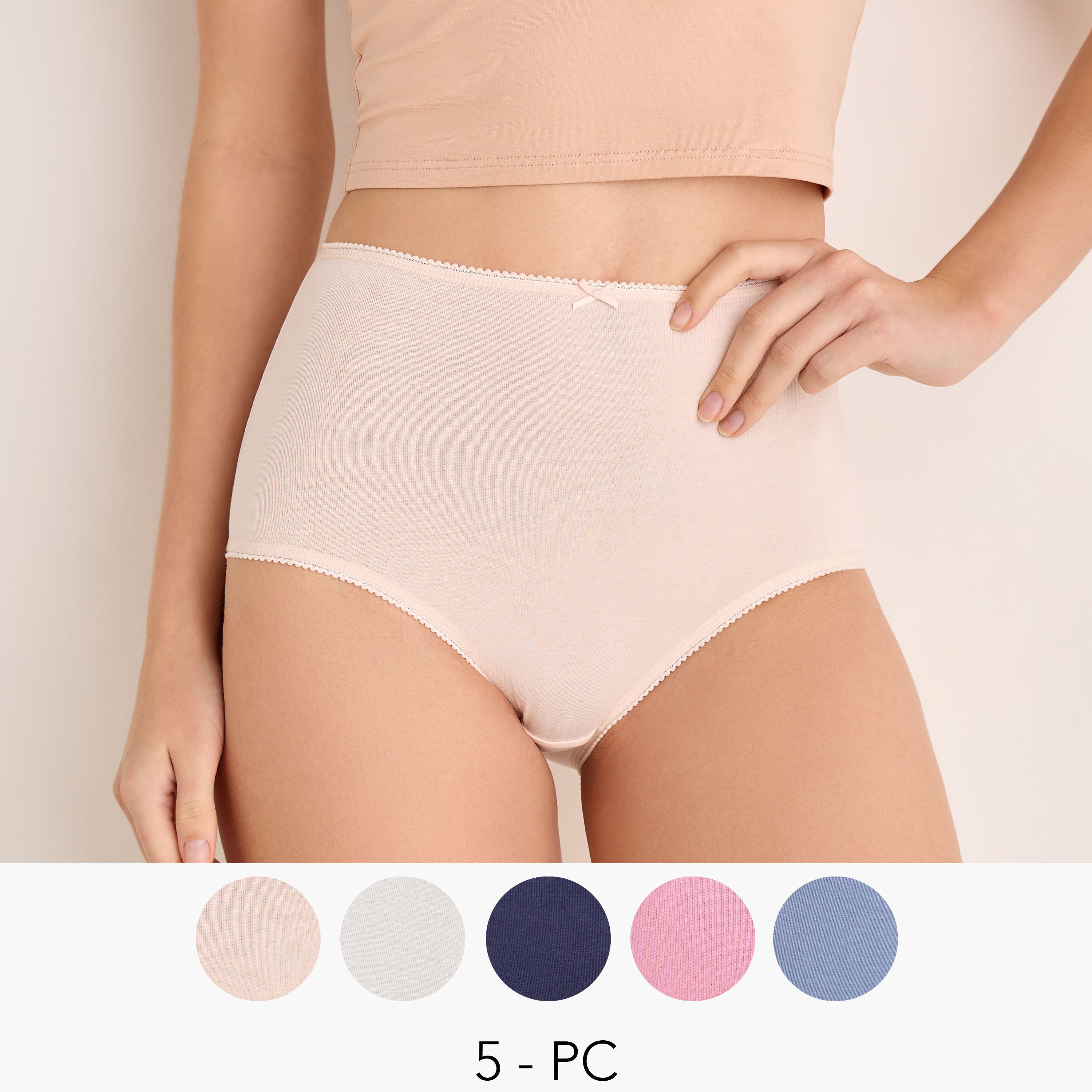Set of 5 - Full Briefs High Waist Bow Accent-women-clothing-lingerie-panties-image-1