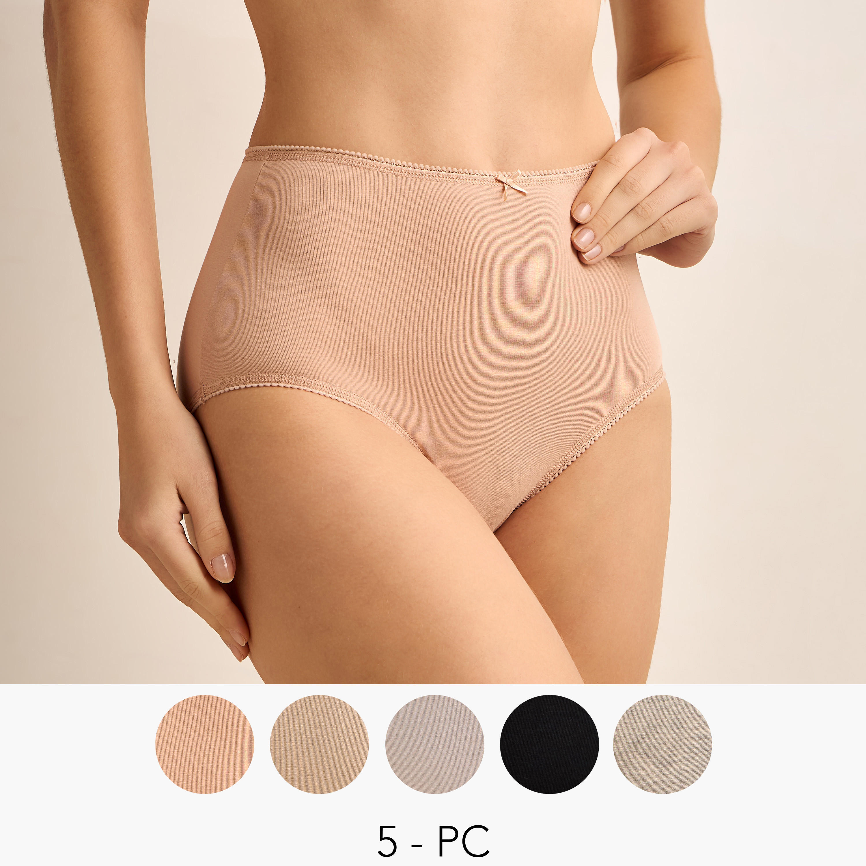 Set of 5 - Full Briefs High Waist with Bow Detail-women-clothing-lingerie-panties-image-1
