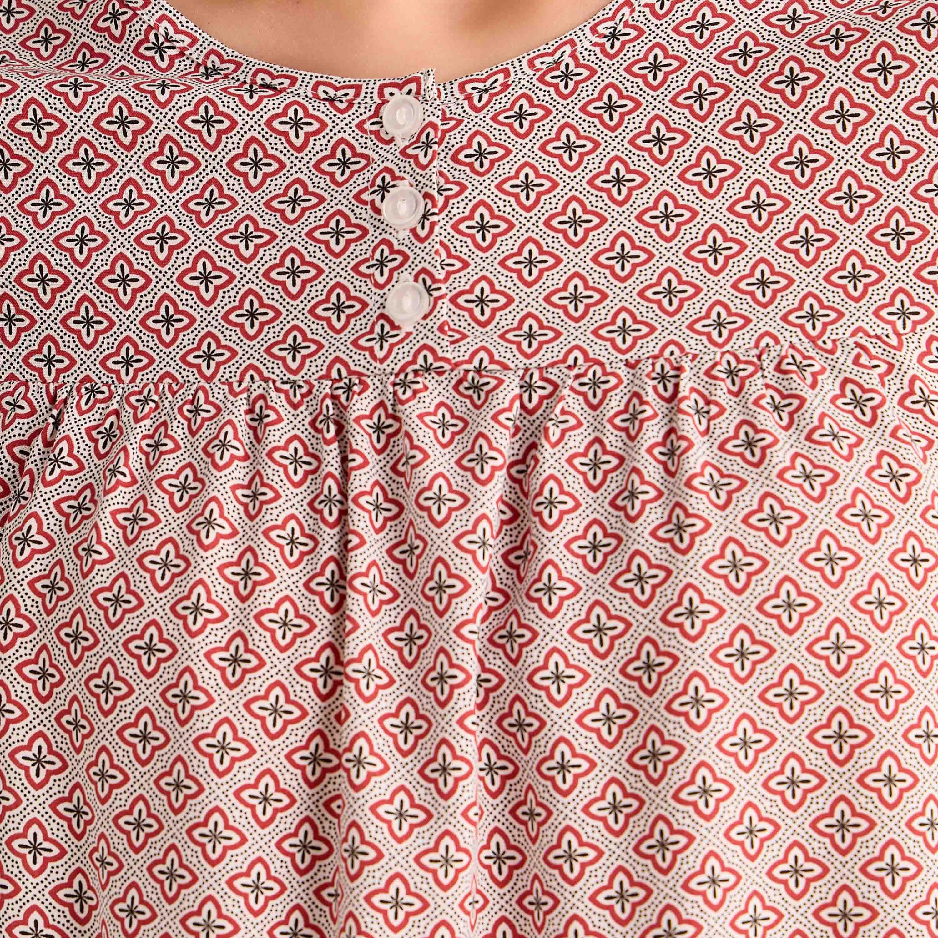 فستان نوم ميدي فيسكوز بأكمام قصيرة وبطبعات زهور-women-clothing-nightwear-nighties-image-3
