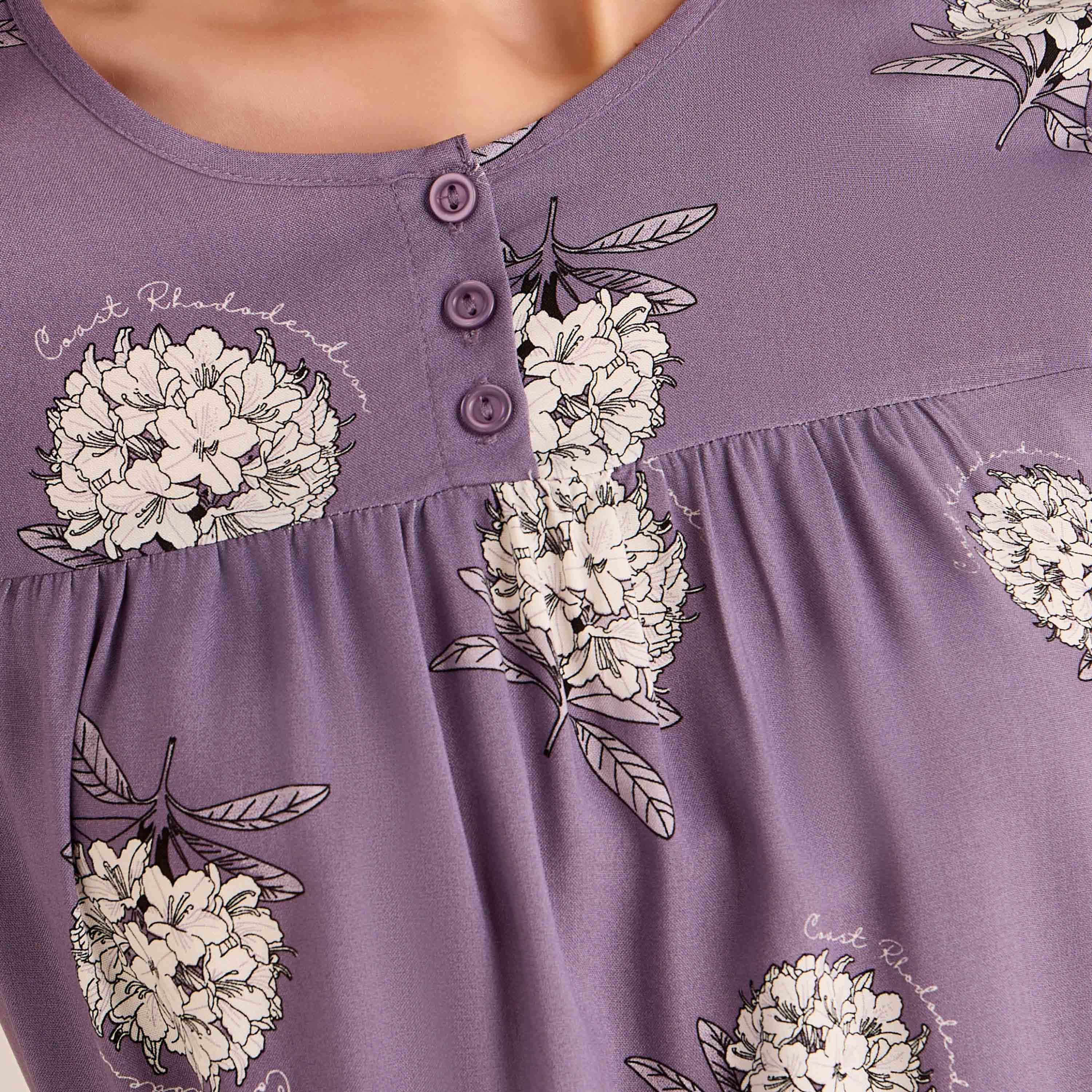 Midi Night Dress Short Sleeves with Floral Print Viscose-women-clothing-nightwear-nighties-image-4