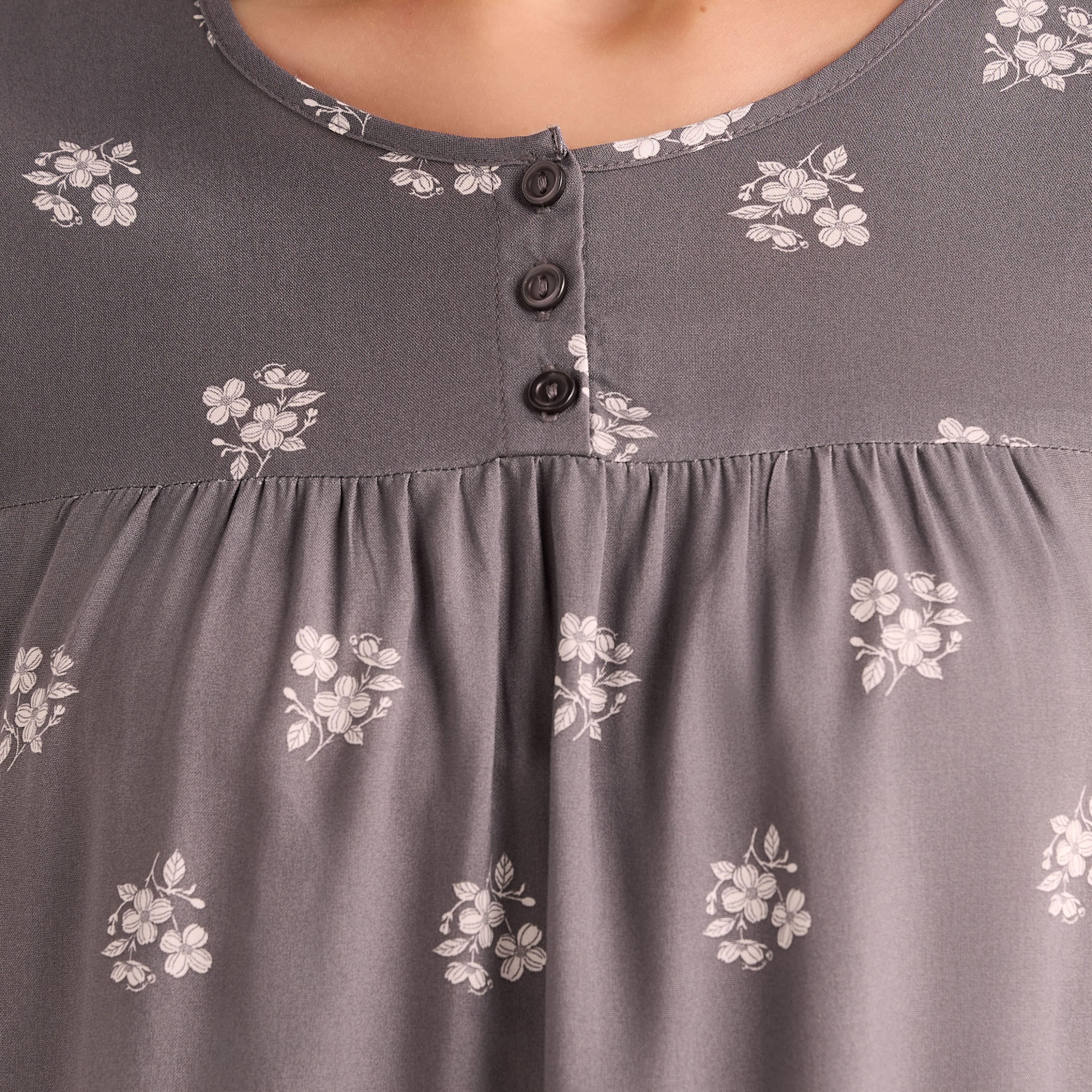 Midi Night Dress Short Sleeves with Floral Print Viscose-women-clothing-nightwear-nighties-image-3