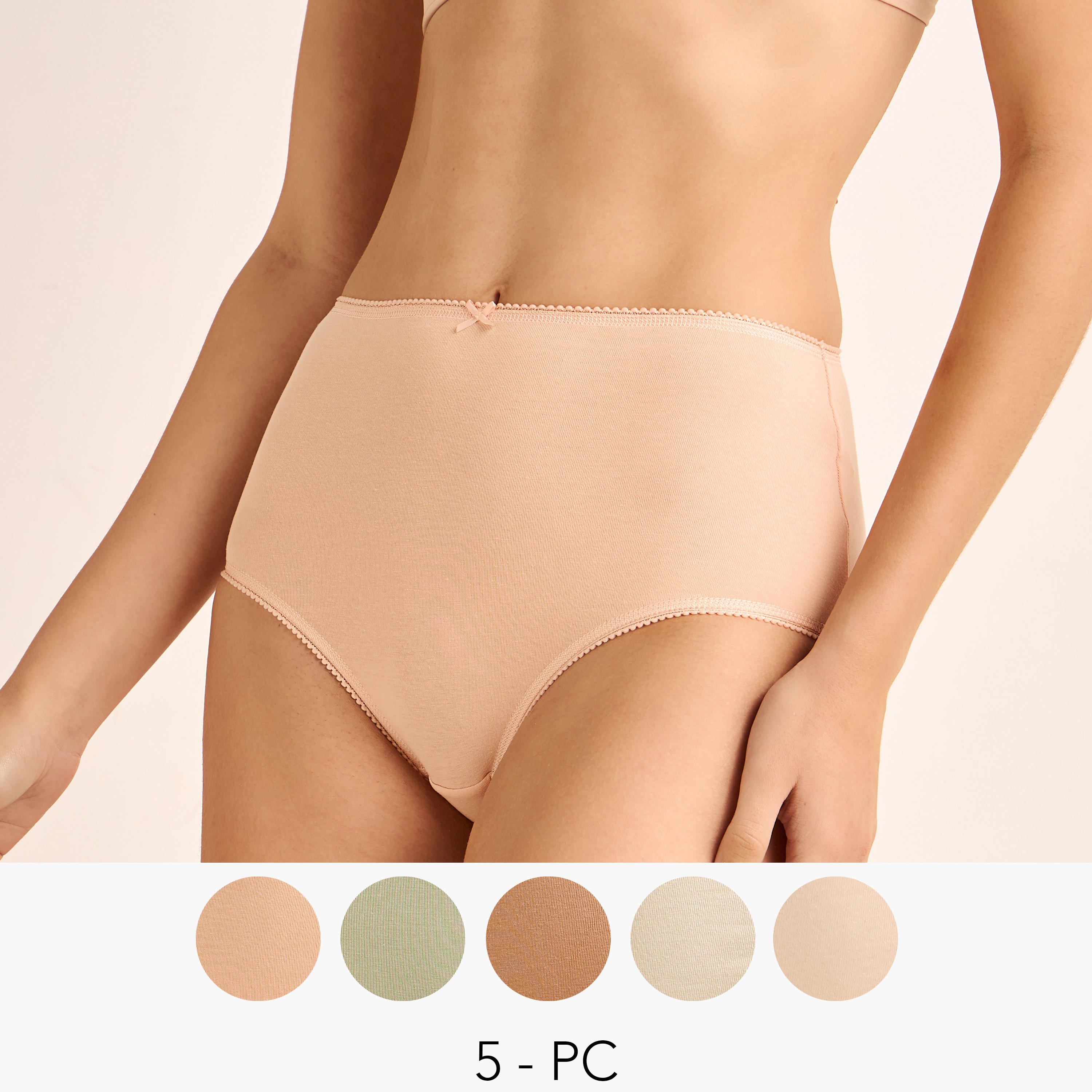 طقم من 5 - سراويل كاملة بخصر مرتفع وقصة دانتيل-women-clothing-lingerie-panties-image-1