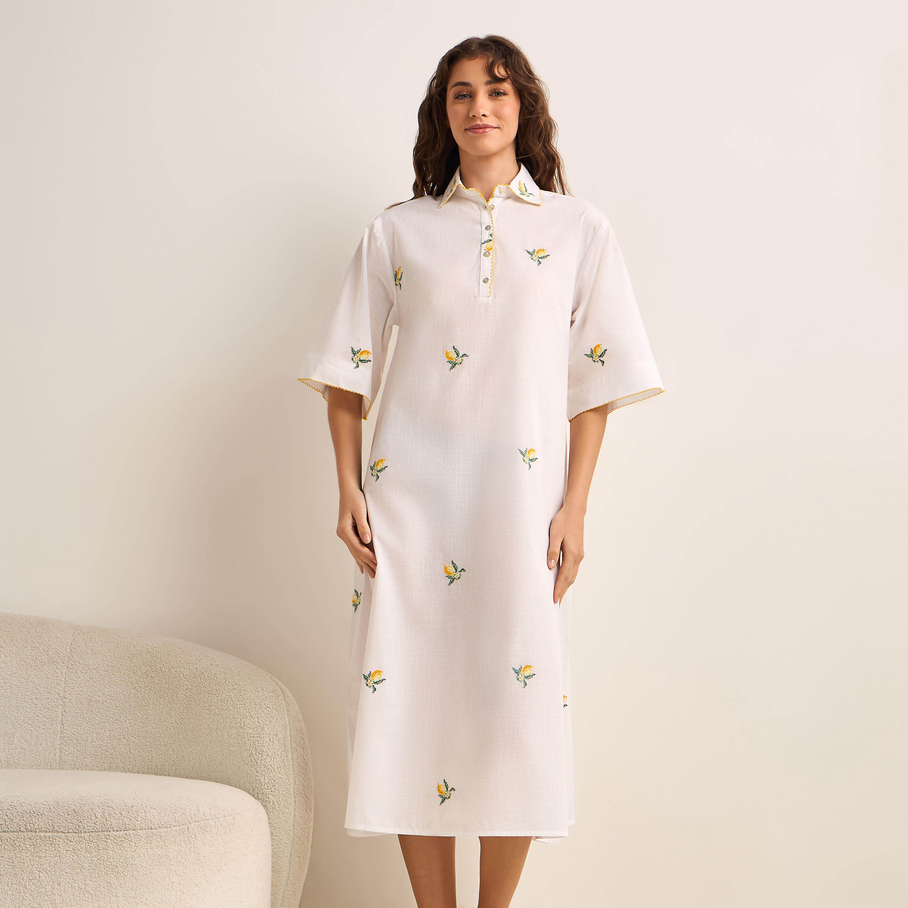 قميص نوم ميدي فيسكوز مطرز بأكمام قصيرة-women-clothing-nightwear-nighties-image-1