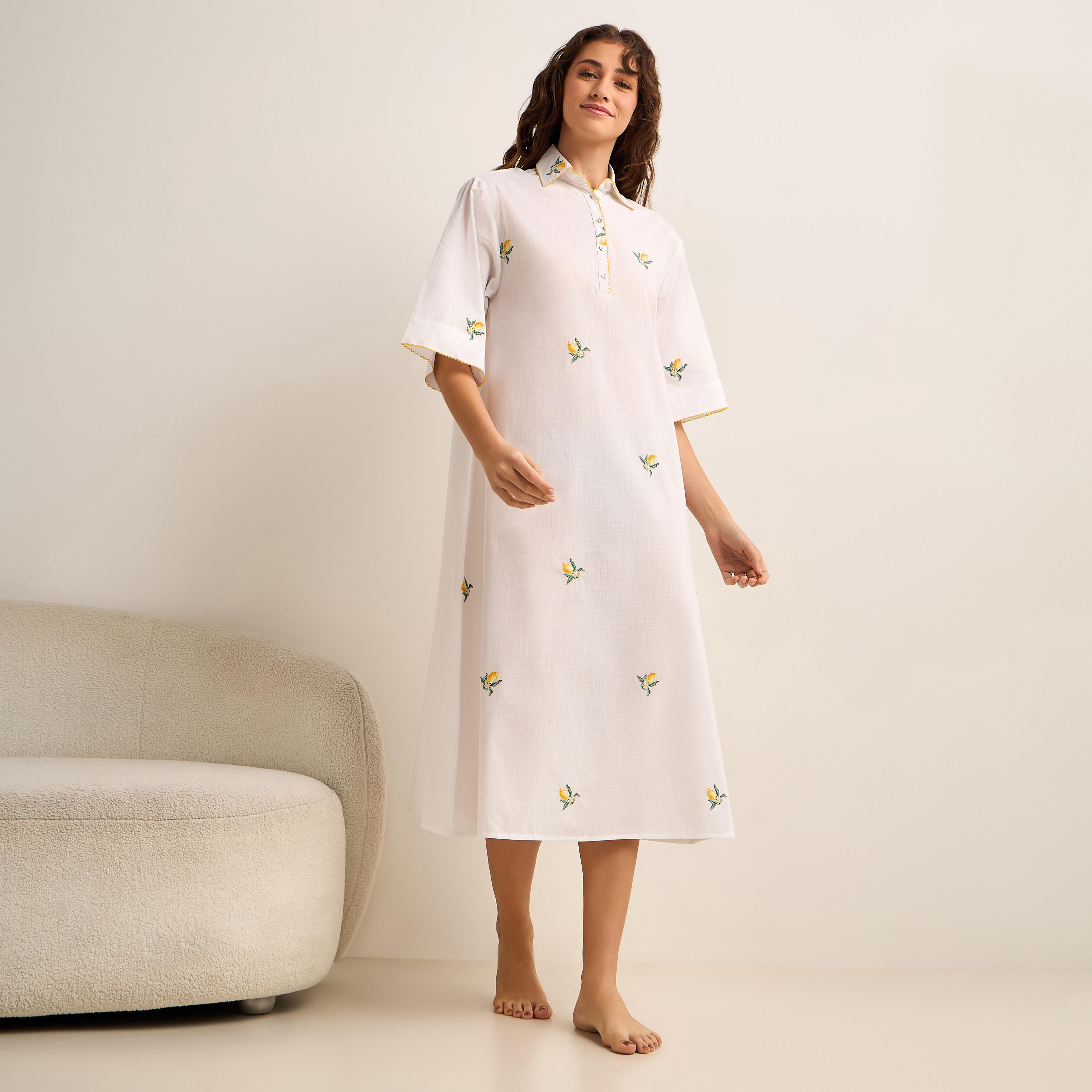 قميص نوم ميدي فيسكوز مطرز بأكمام قصيرة-women-clothing-nightwear-nighties-image-3
