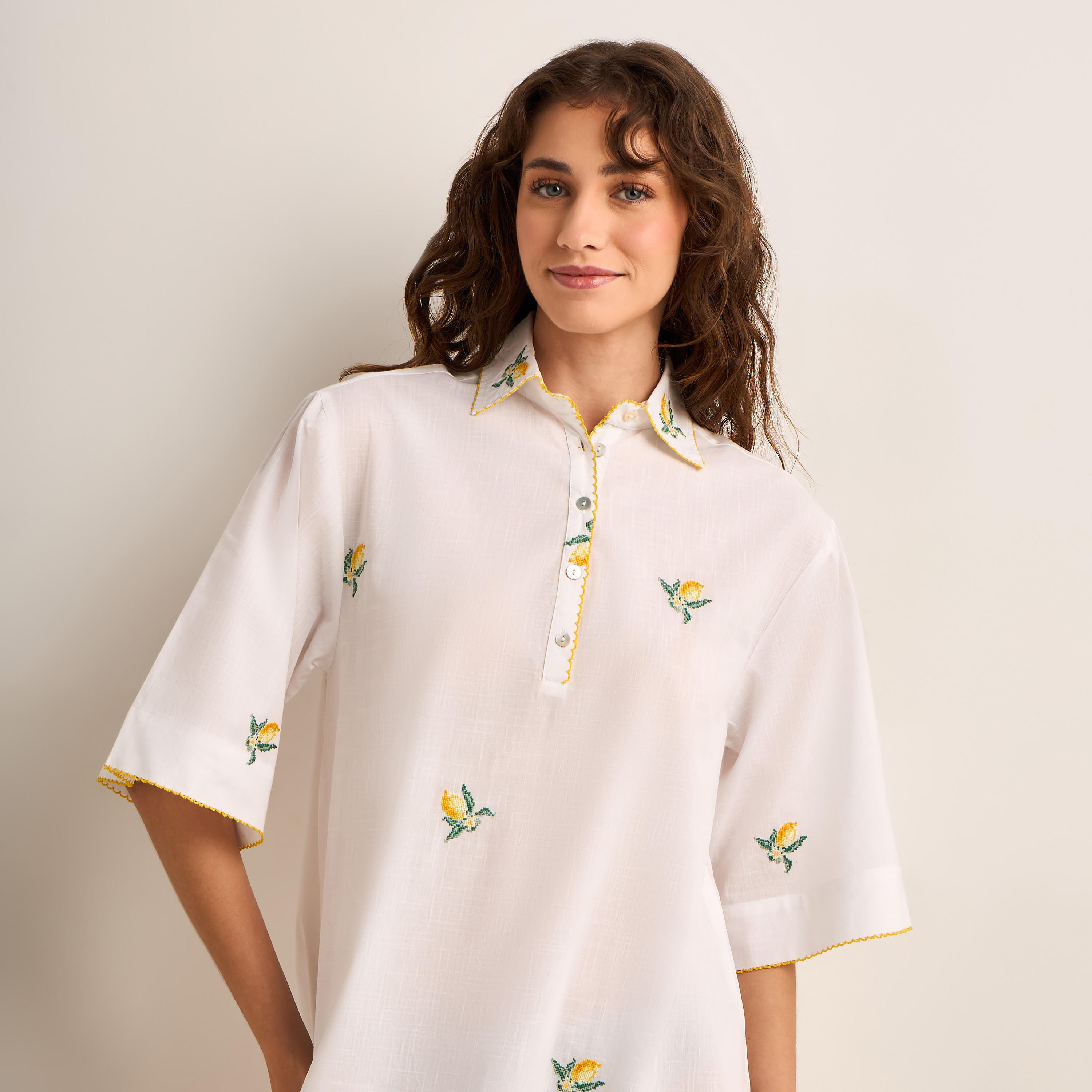 قميص نوم ميدي فيسكوز مطرز بأكمام قصيرة-women-clothing-nightwear-nighties-image-2