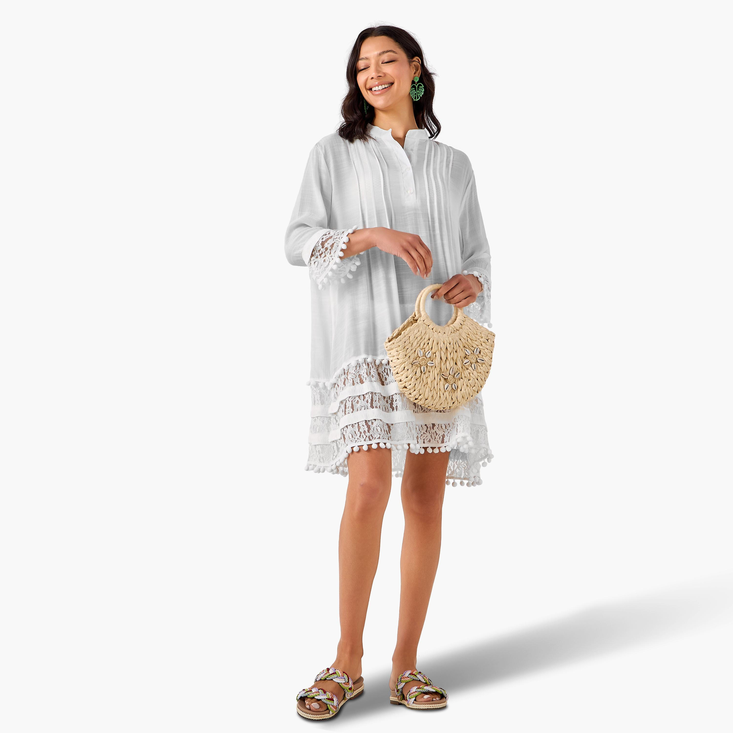 Women Lace Pom Pom Trim Cover-Up Top-women-clothing-swimandbeach-coverups-image-4
