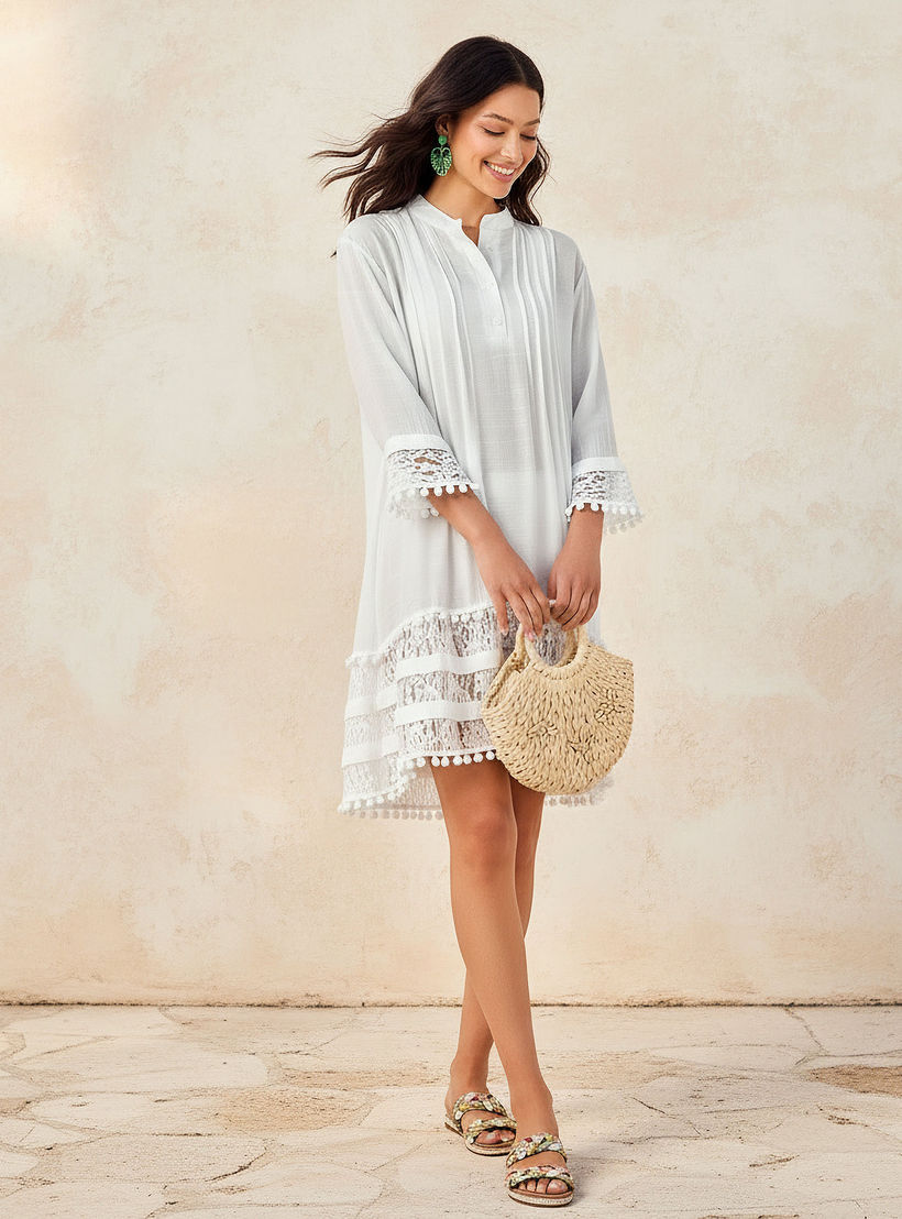 Women Lace Pom Pom Trim Cover-Up Top-women-clothing-swimandbeach-coverups-image-2