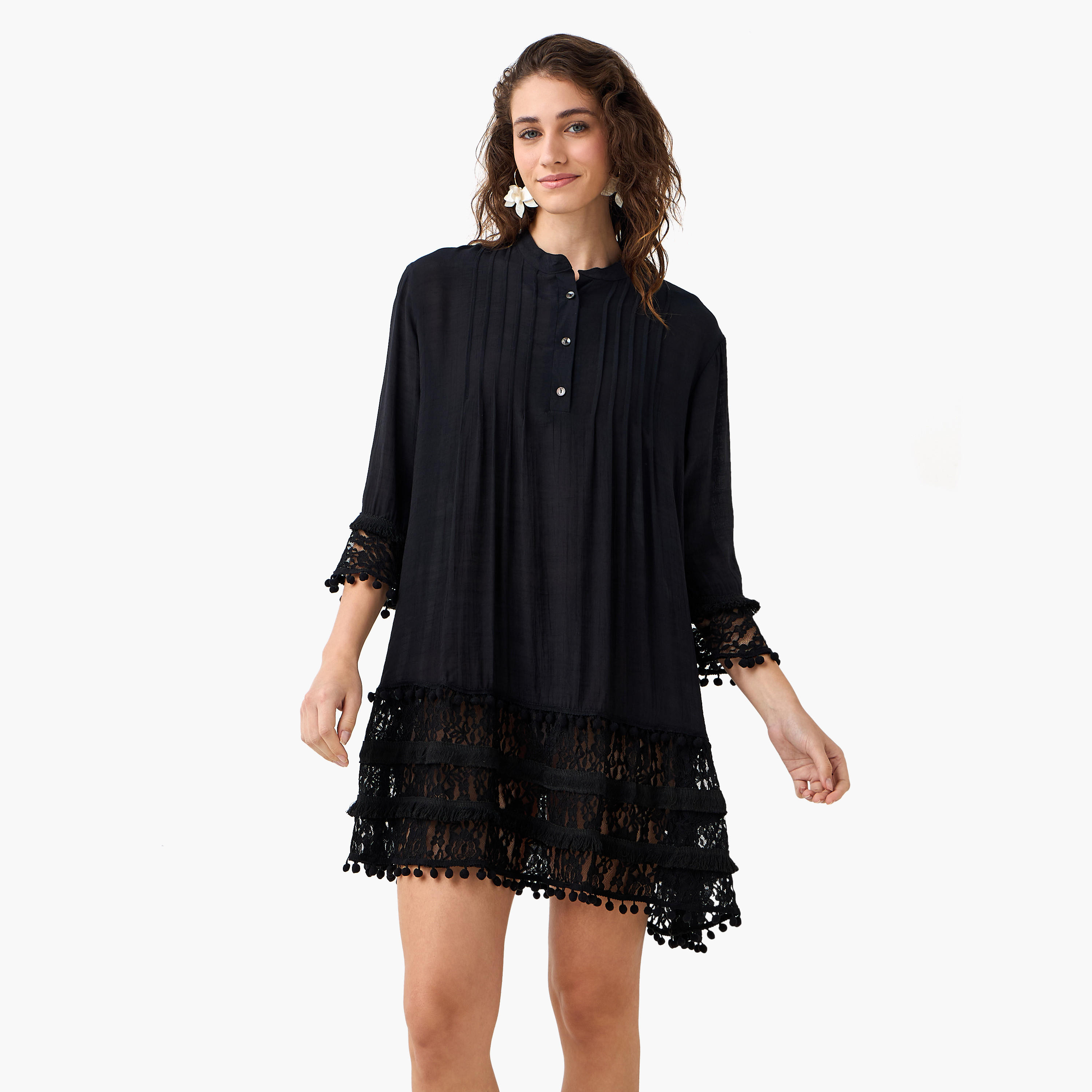 Women Lace and Pom-Pom Detail Cover-Up-women-clothing-swimandbeach-coverups-image-2