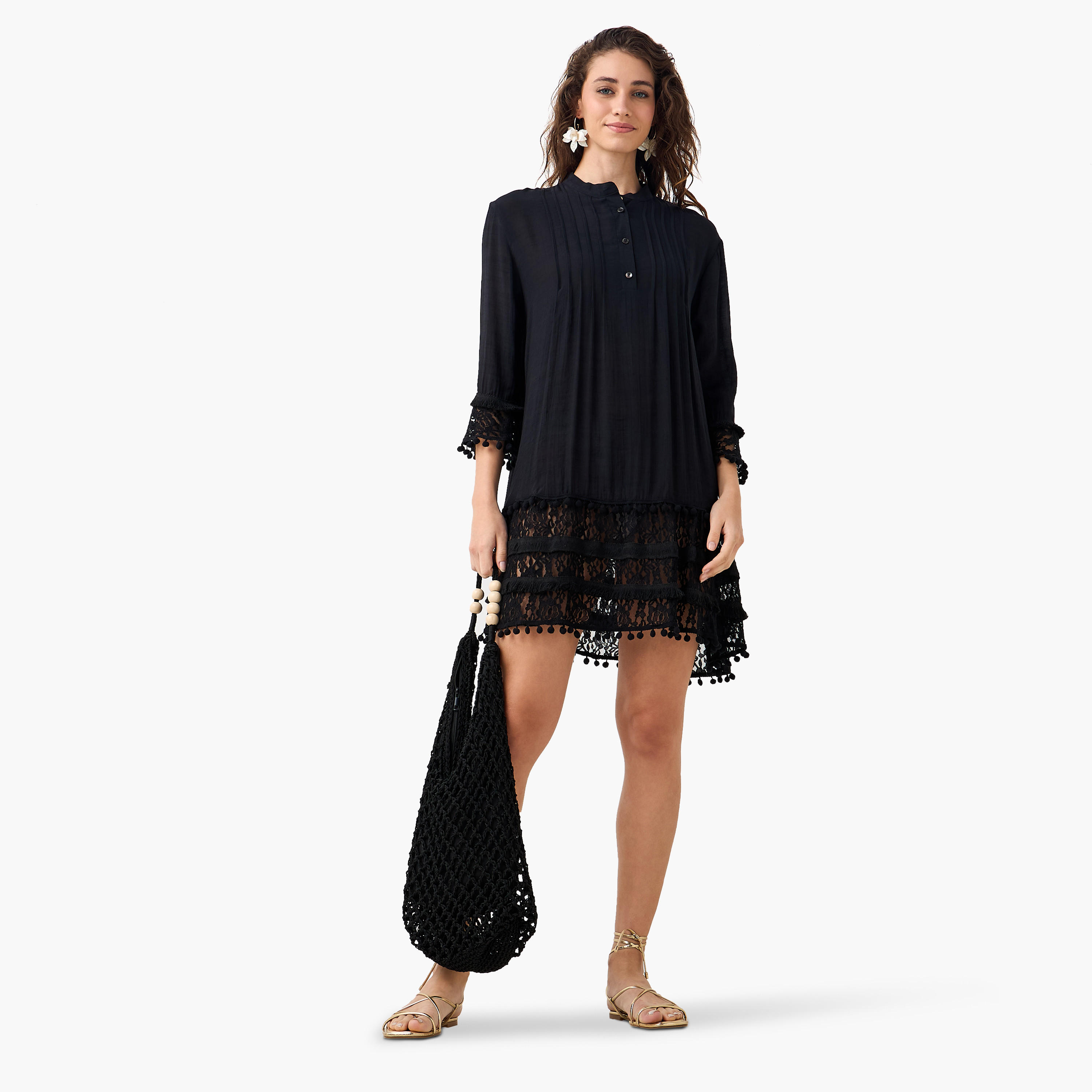 Women Lace and Pom-Pom Detail Cover-Up-women-clothing-swimandbeach-coverups-image-3