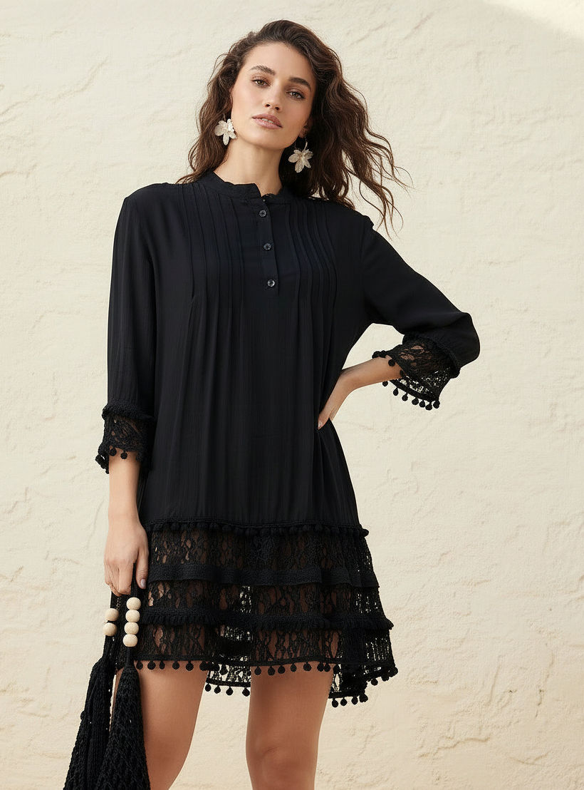 Women Lace and Pom-Pom Detail Cover-Up-women-clothing-swimandbeach-coverups-image-1