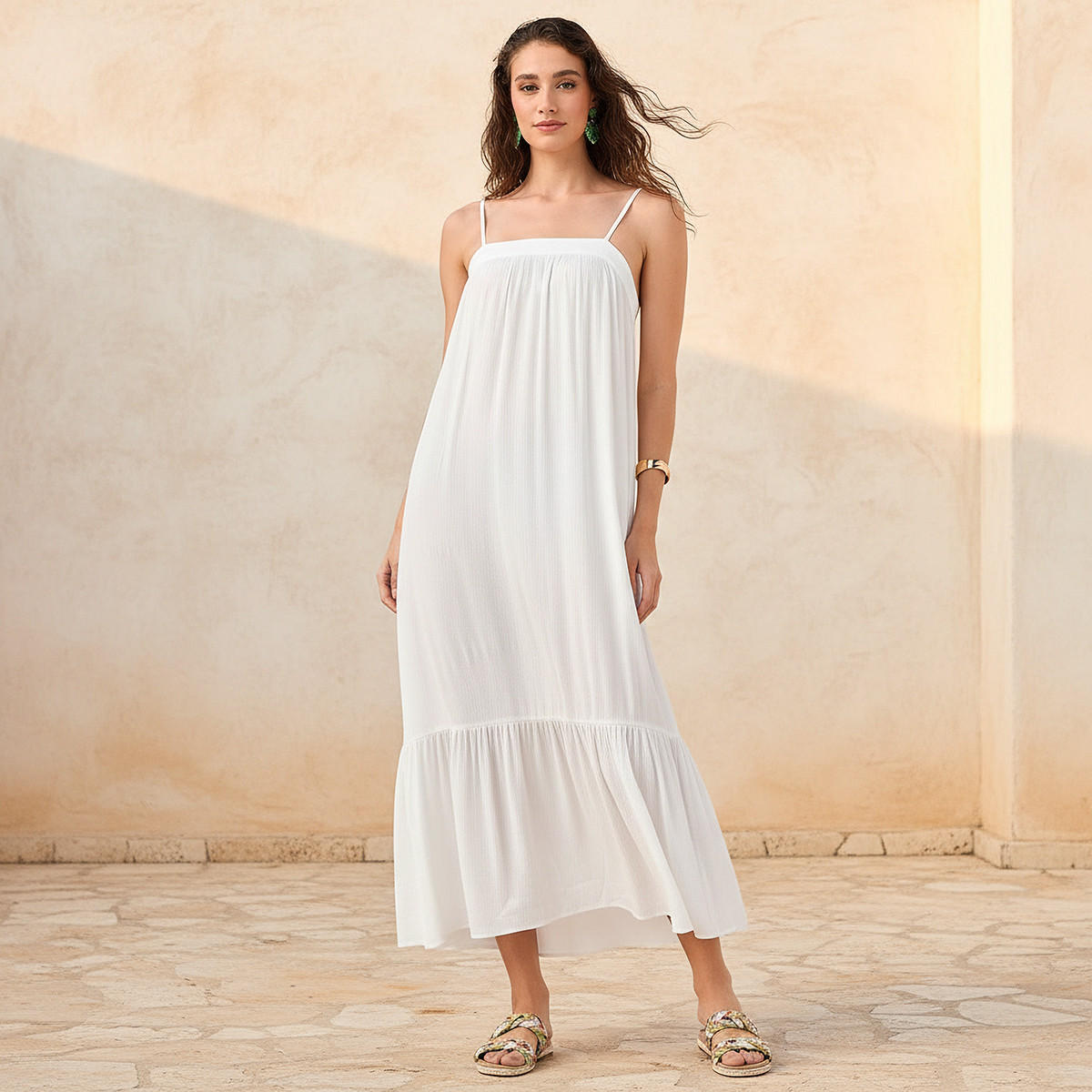 Strappy Maxi Length Viscose Dress with Textured Design-women-clothing-swimandbeach-beachwear-image-1