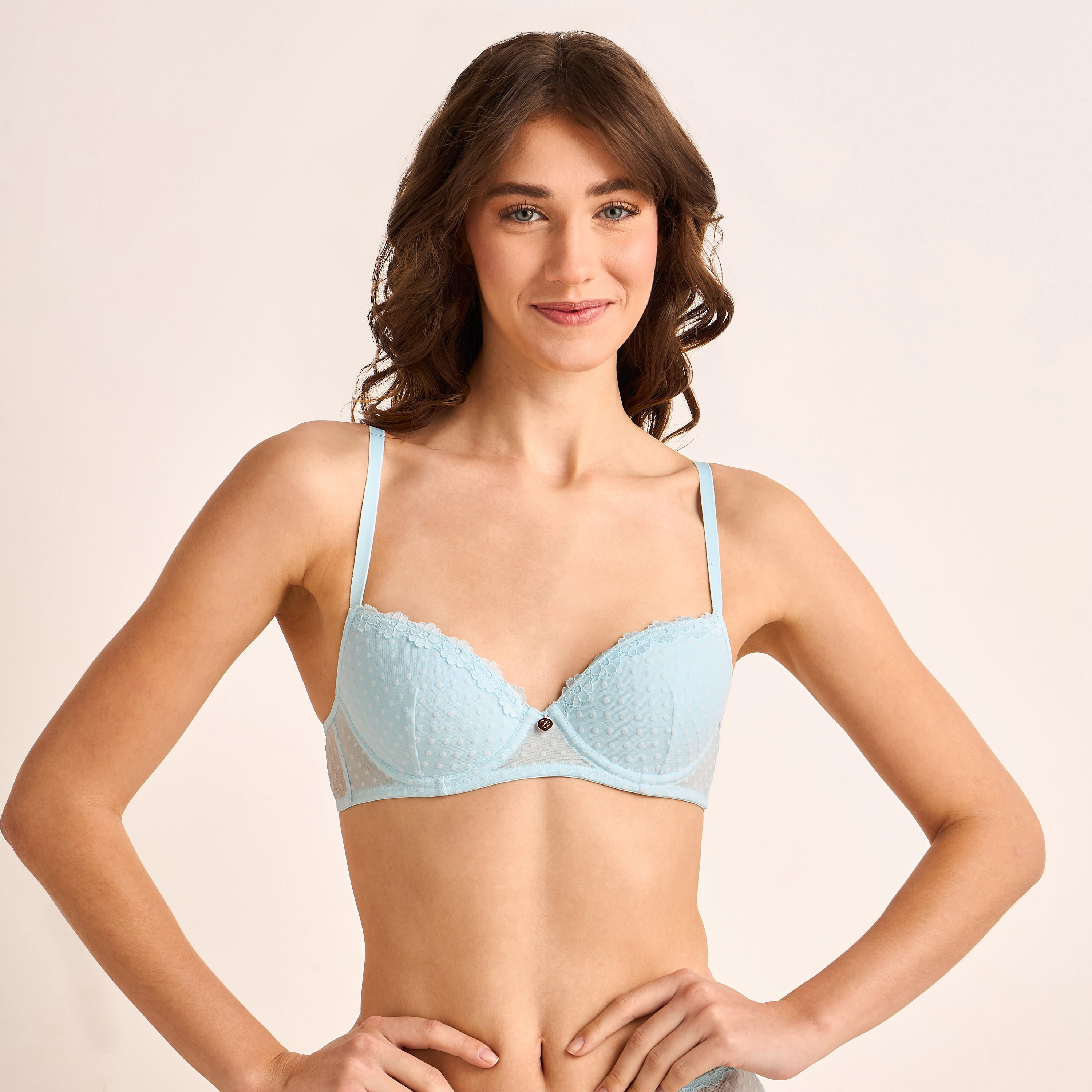 Demi Bra with Polka Dot Print Mesh-women-clothing-lingerie-bras-image-1