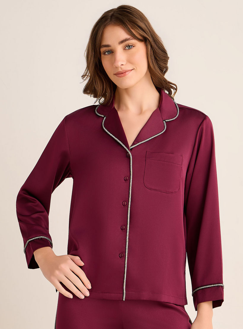 Pyjama Set Button-Down Shirt & Pants Satin-women-clothing-nightwear-pyjamas-longsets-image-2