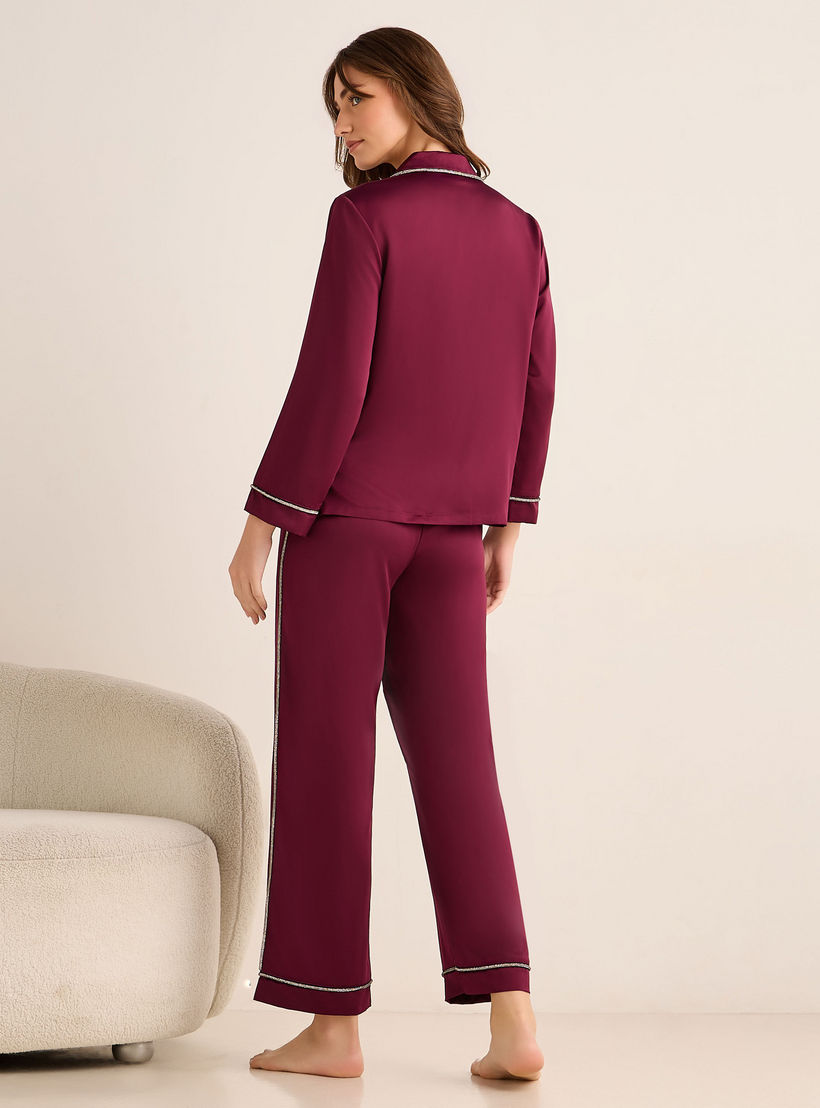 Pyjama Set Button-Down Shirt & Pants Satin-women-clothing-nightwear-pyjamas-longsets-image-3