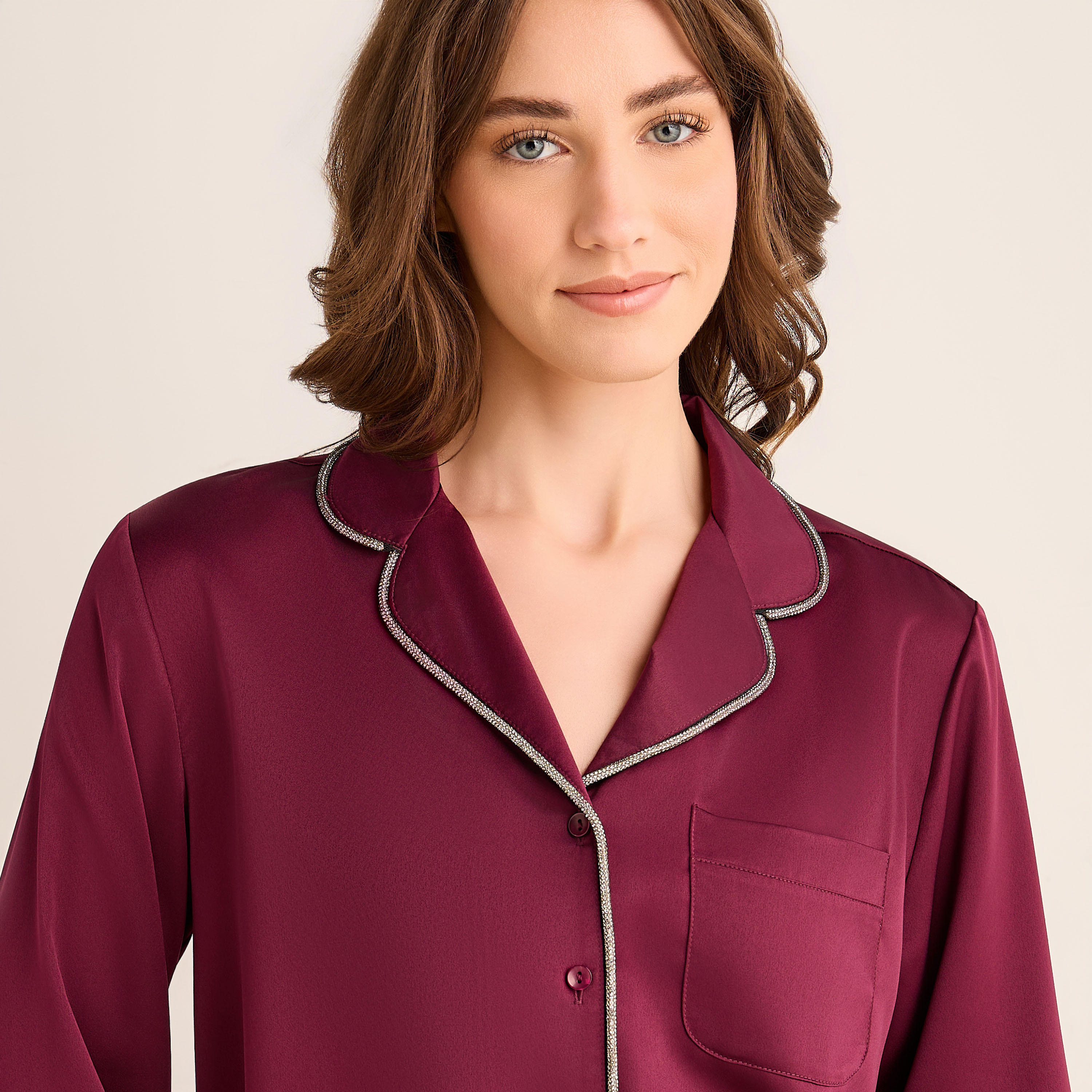 Pyjama Set Button-Down Shirt & Pants Satin-women-clothing-nightwear-pyjamas-longsets-image-5