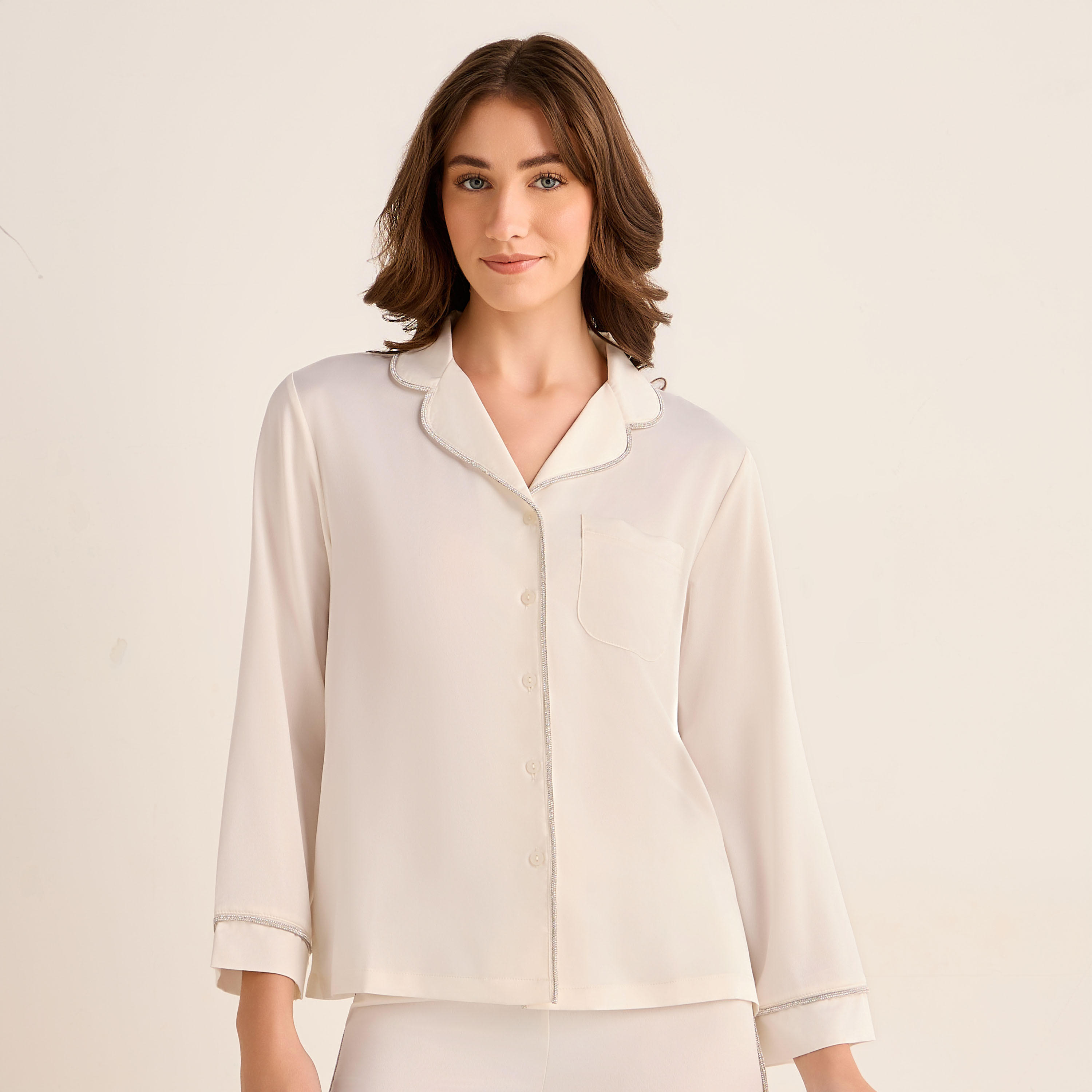 Pyjama Set Button-Down Shirt & Pants Satin-women-clothing-nightwear-pyjamas-longsets-image-2