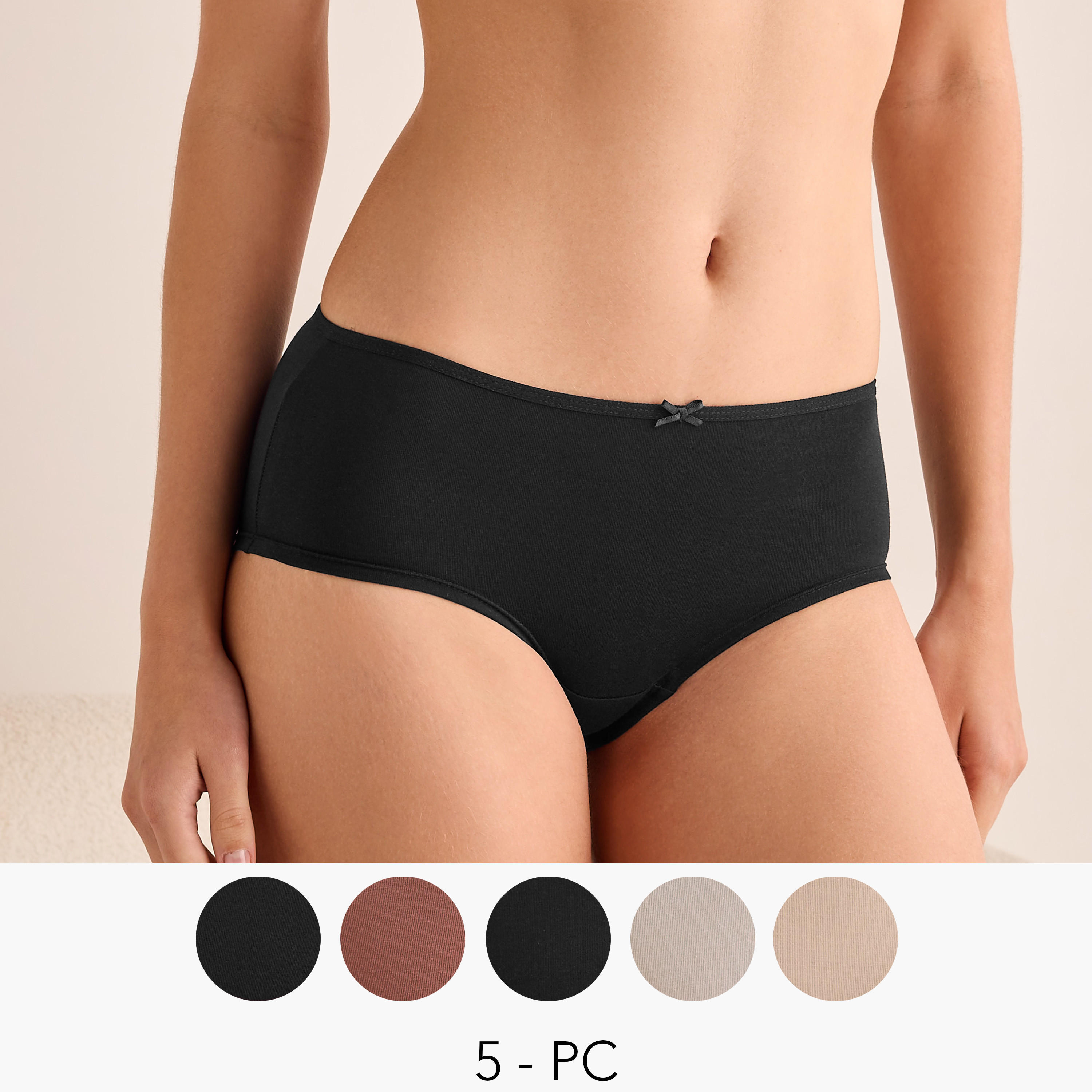 طقم من 5 - سروال هيبستر بزينة فيونكة-women-clothing-lingerie-panties-image-1