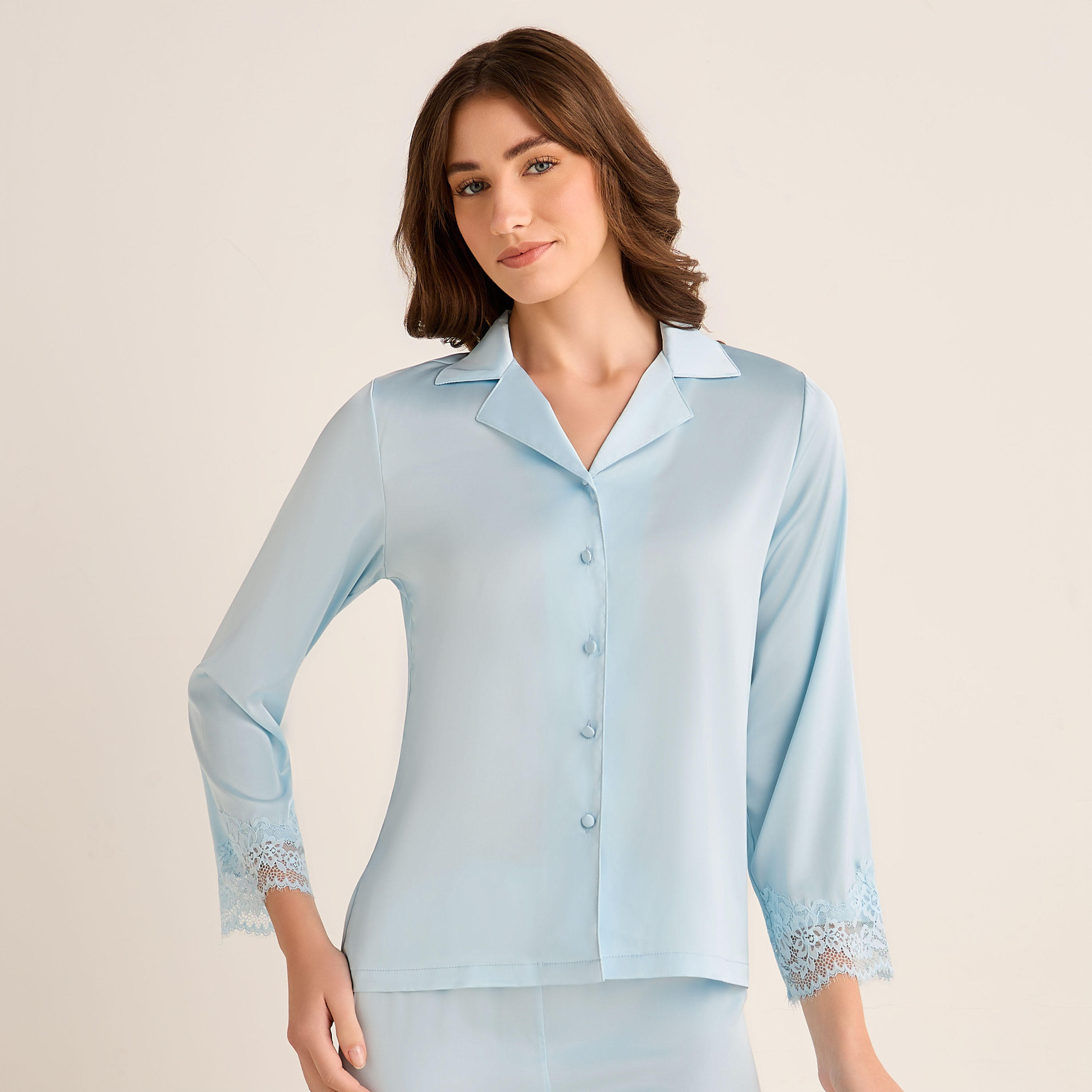 Pyjama Set Button-Down Shirt & Pants Satin-women-clothing-nightwear-pyjamas-longsets-image-2