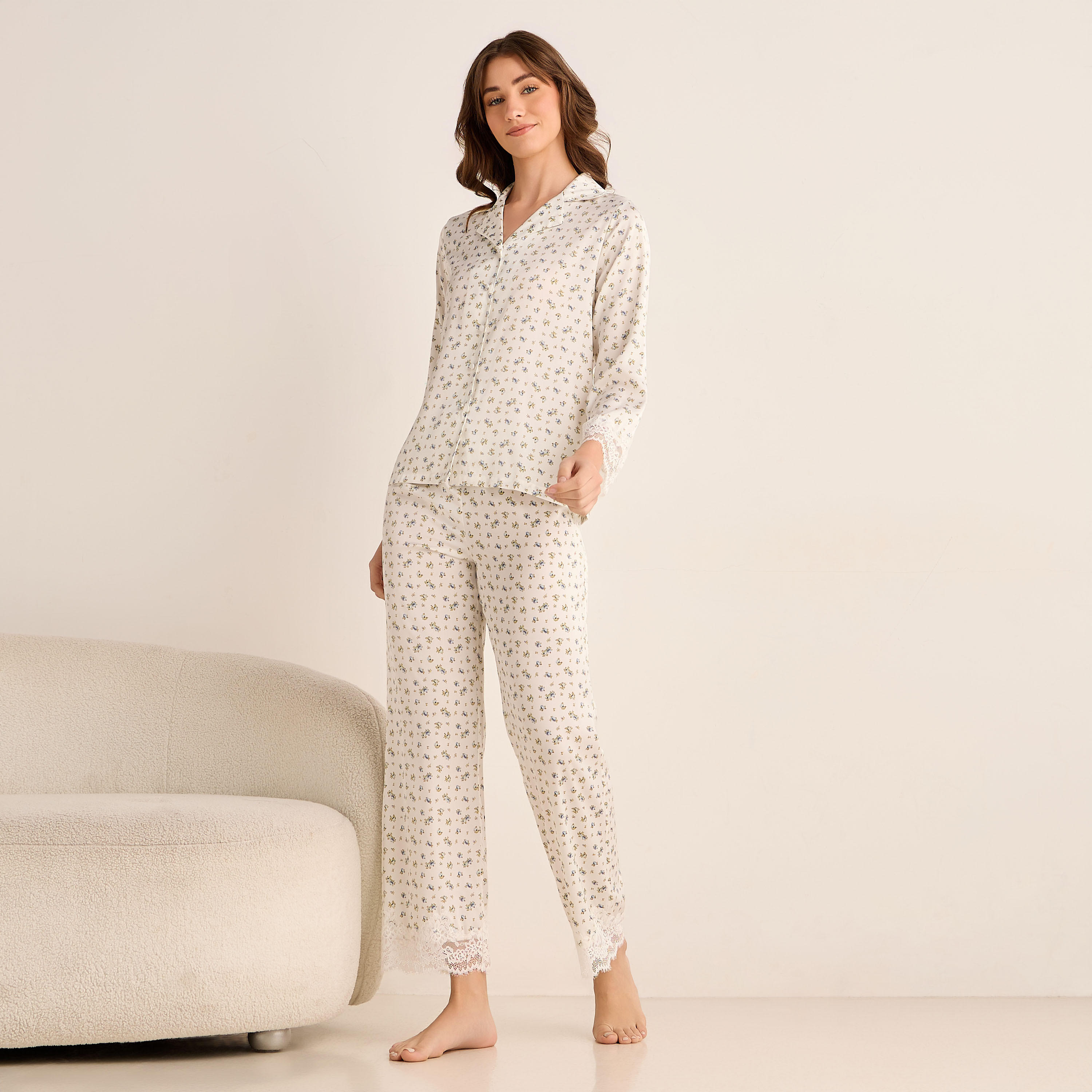 Pyjama Set Button-Down Shirt & Pants Satin-women-clothing-nightwear-pyjamas-longsets-image-1