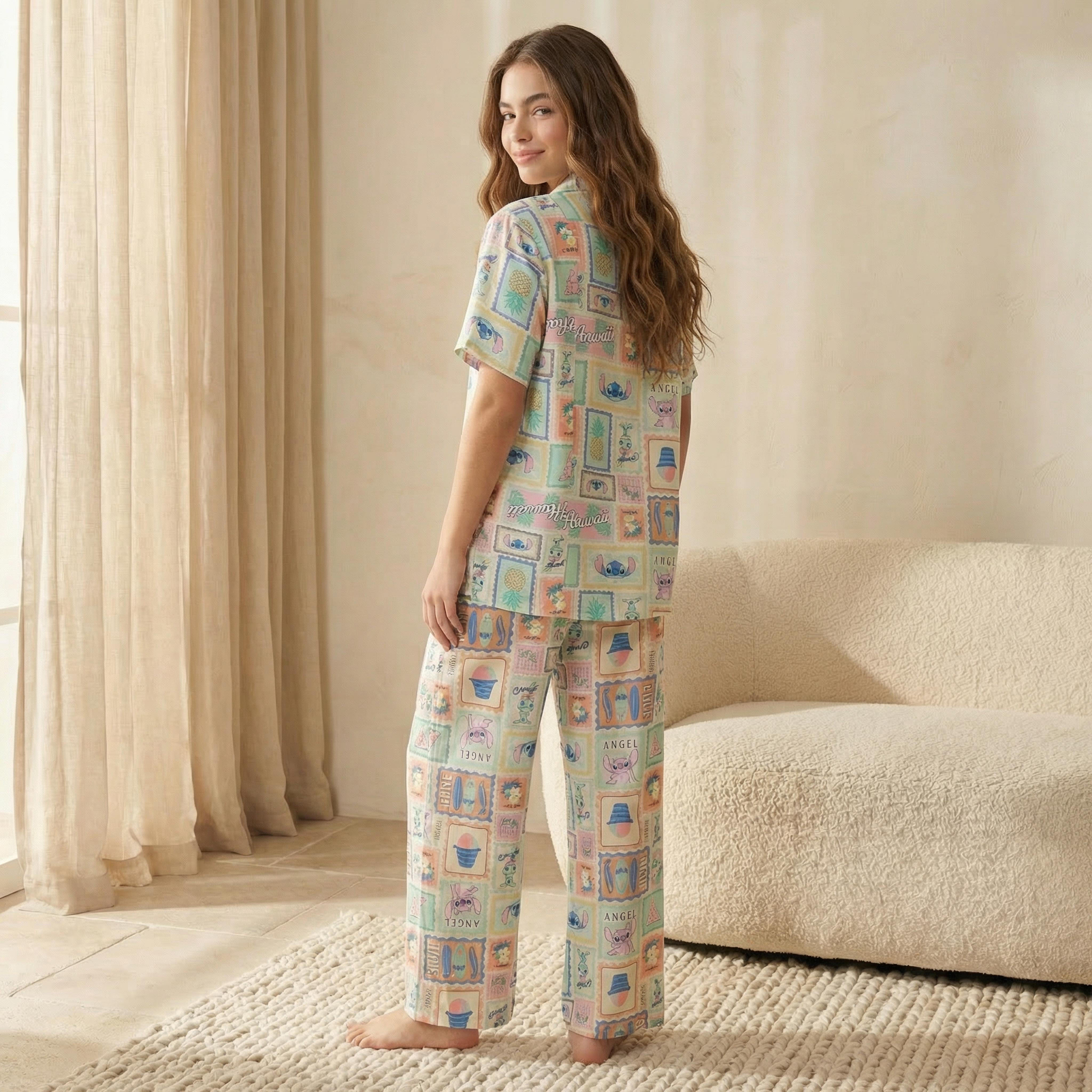 Pyjama Set Button-Down Shirt & Trousers Viscose-women-clothing-nightwear-pyjamas-longsets-image-5