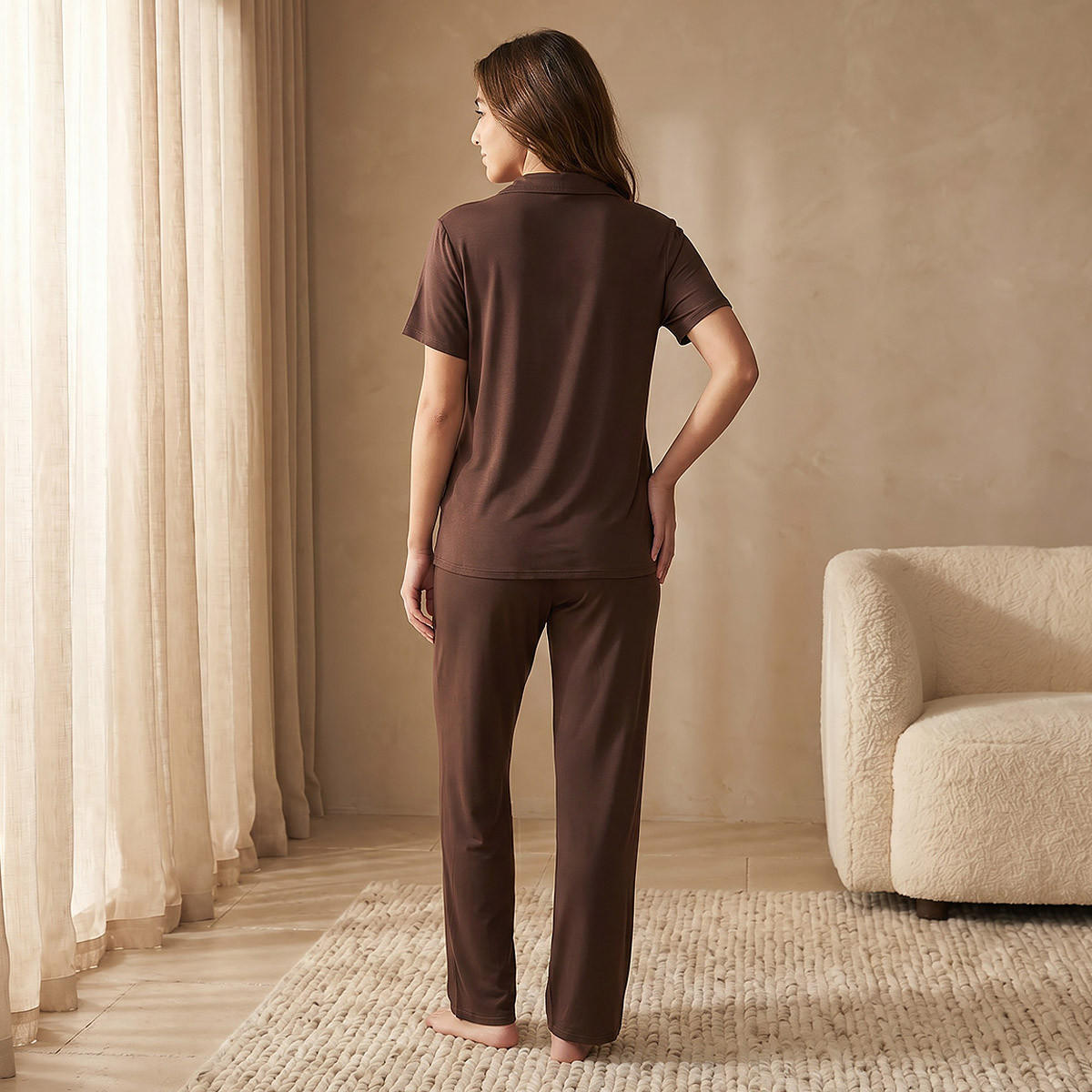 Pyjama Set Button-Down Shirt & Trousers-women-clothing-nightwear-pyjamas-longsets-image-4