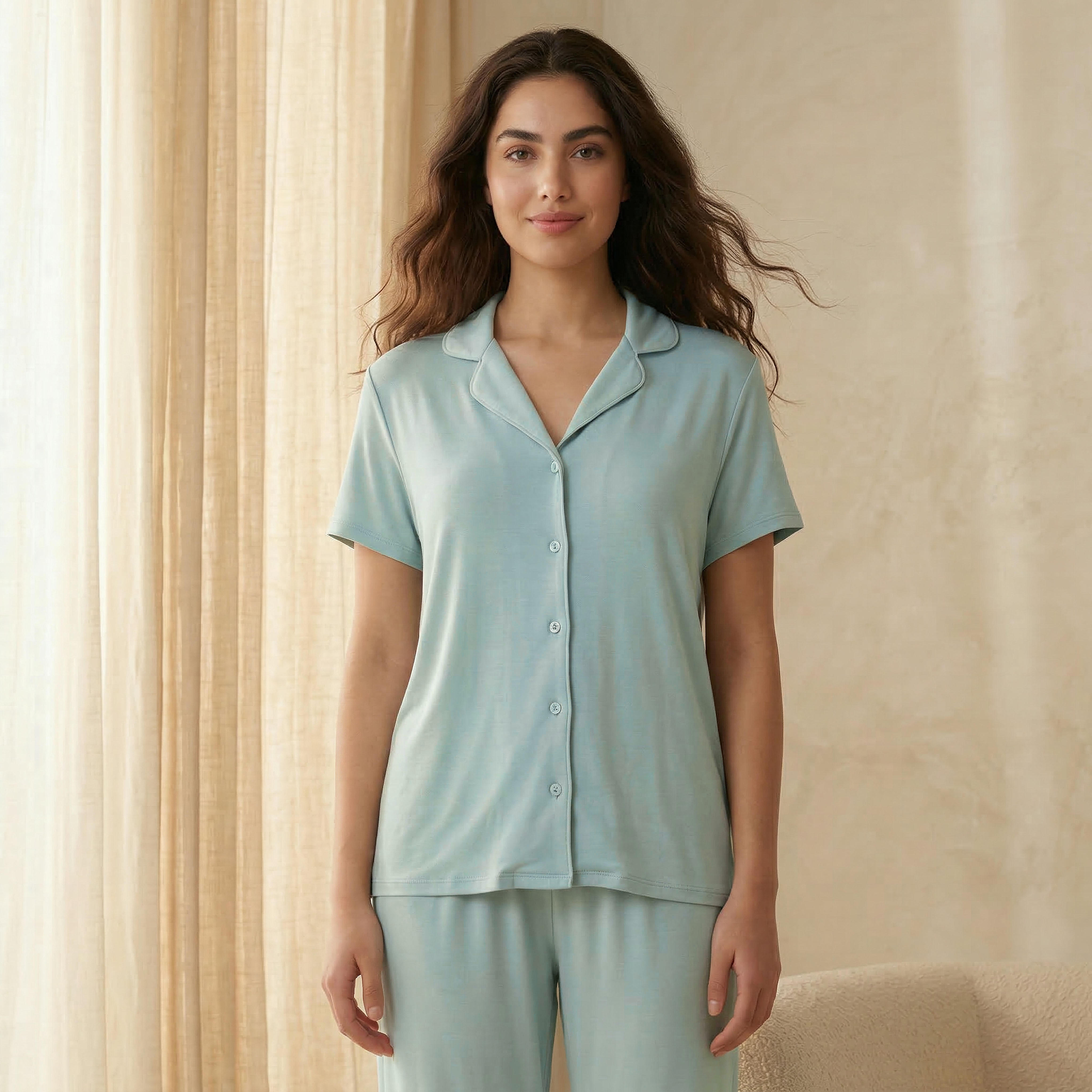 Pyjama Set Button-Down Shirt & Trousers-women-clothing-nightwear-pyjamas-longsets-image-3