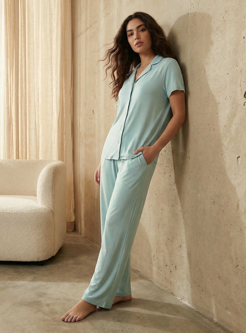 Pyjama Set Button-Down Shirt & Trousers-women-clothing-nightwear-pyjamas-longsets-image-6