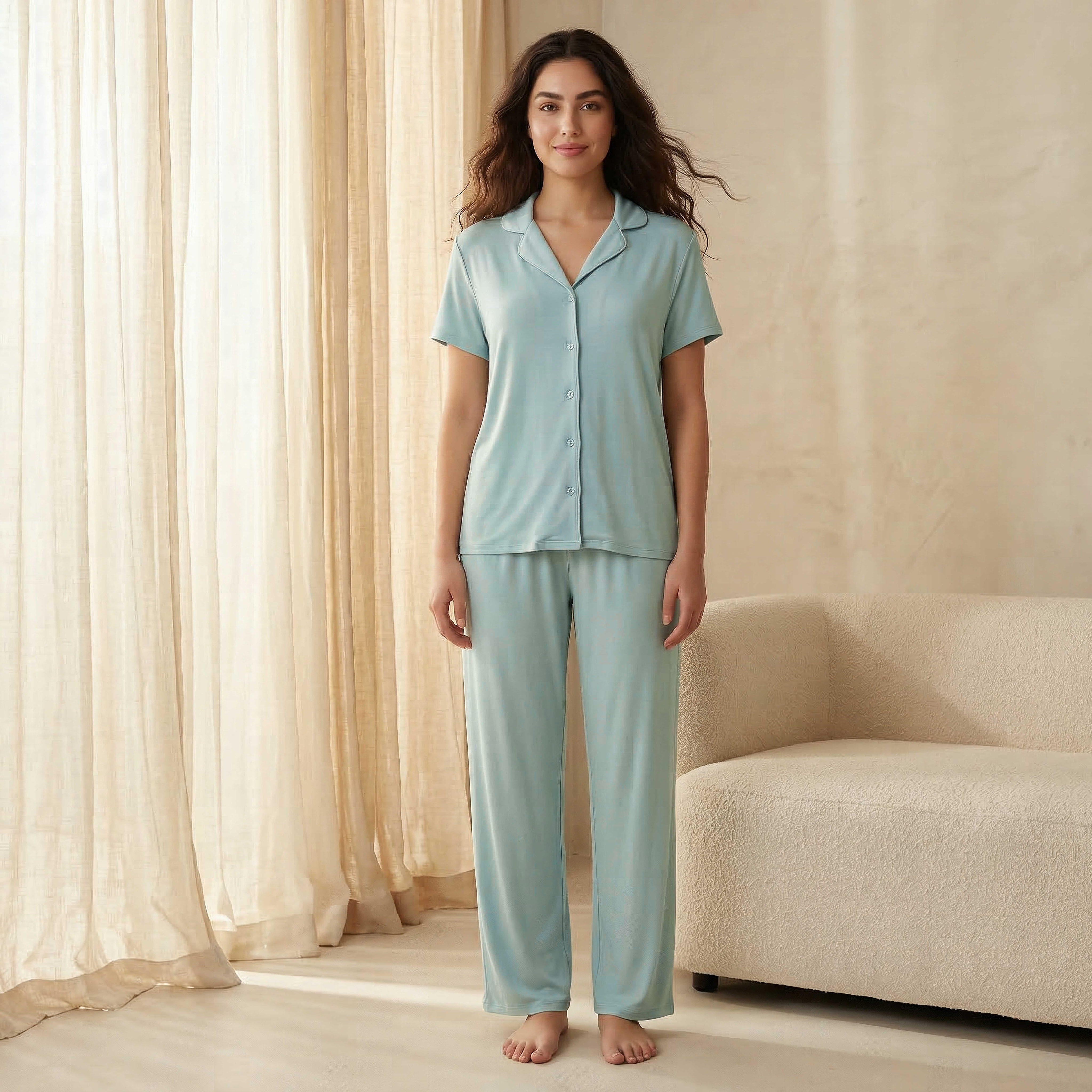 Pyjama Set Button-Down Shirt & Trousers-women-clothing-nightwear-pyjamas-longsets-image-7