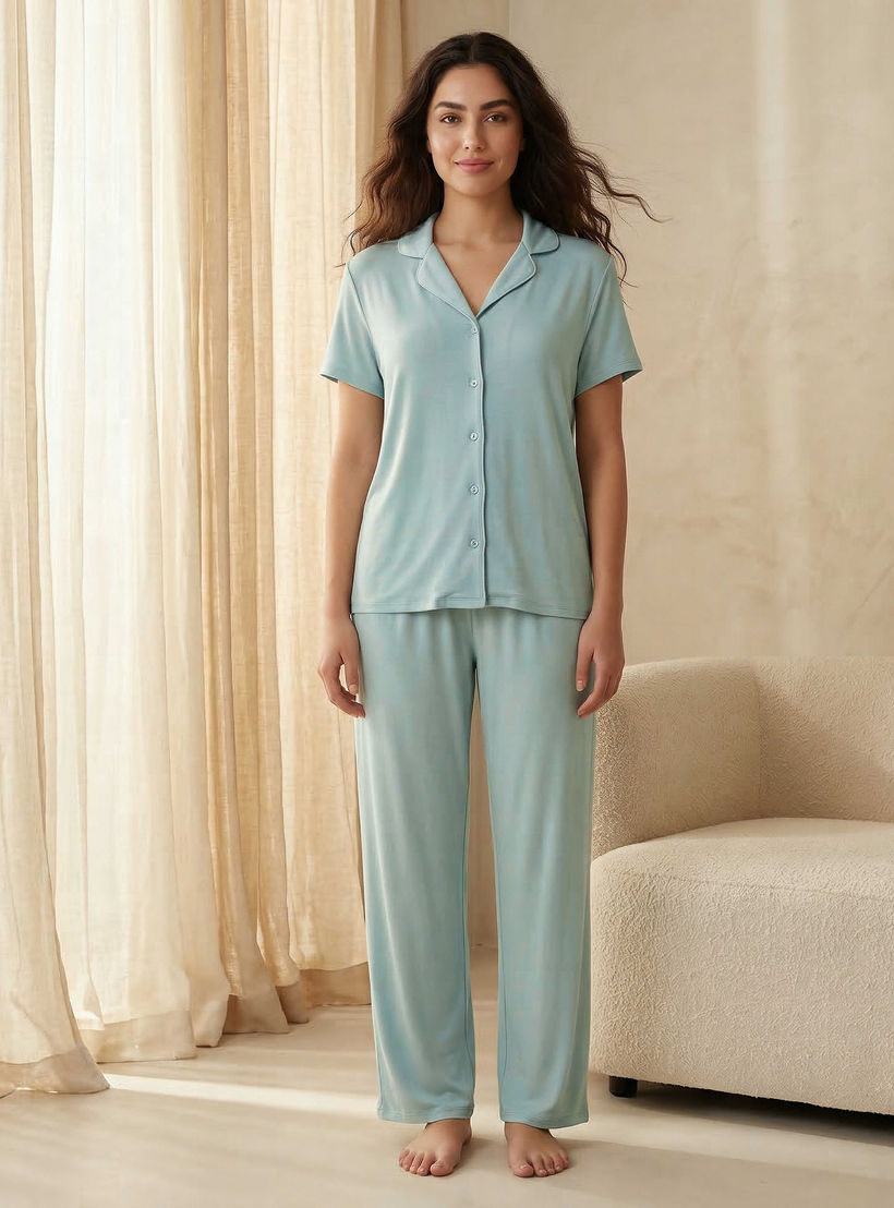 Pyjama Set Button-Down Shirt & Trousers-women-clothing-nightwear-pyjamas-longsets-image-7