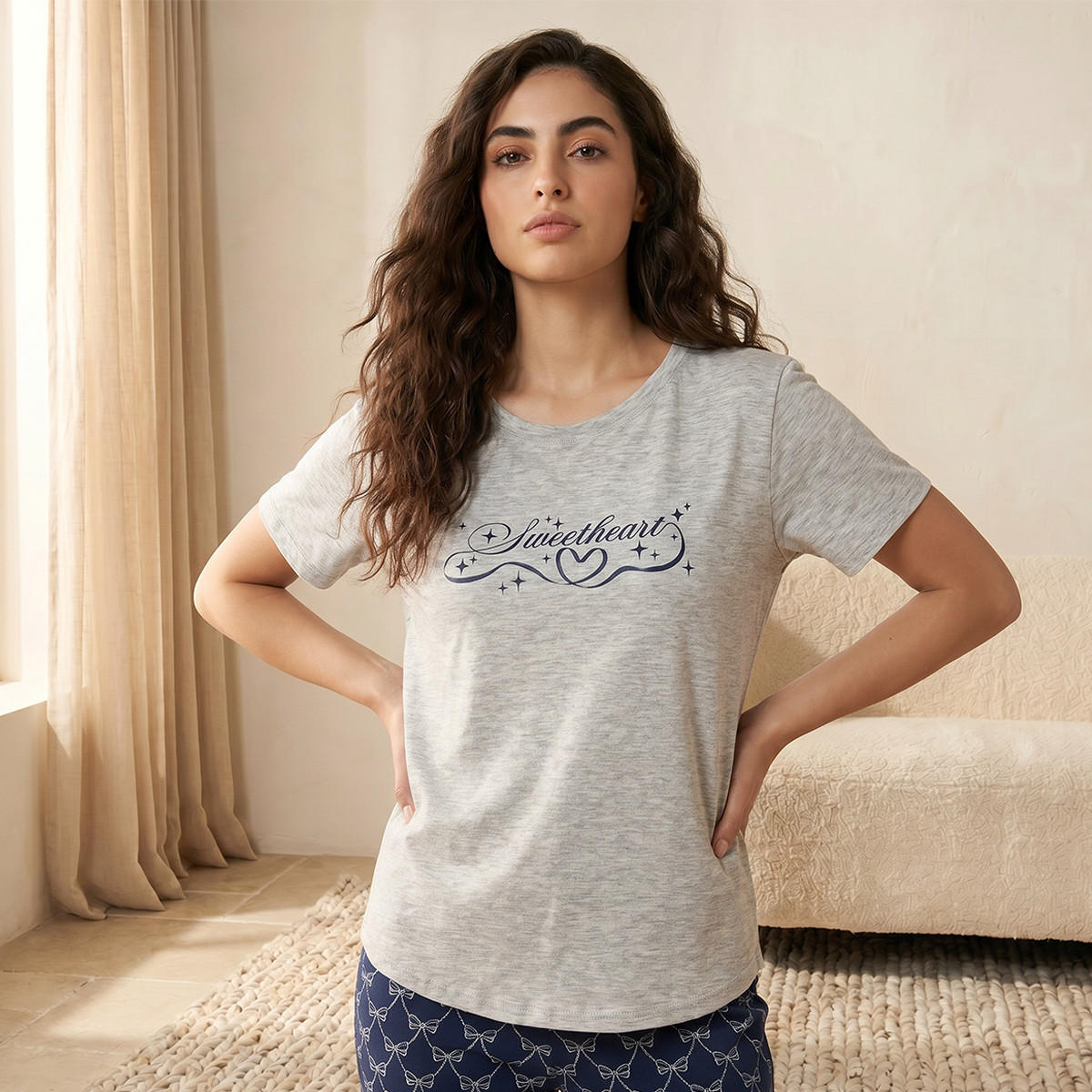 طقم بيجاما فيسكوز ناعم بتصميم مطبوع من تيشيرت وبنطلون-women-clothing-nightwear-pyjamas-longsets-image-3