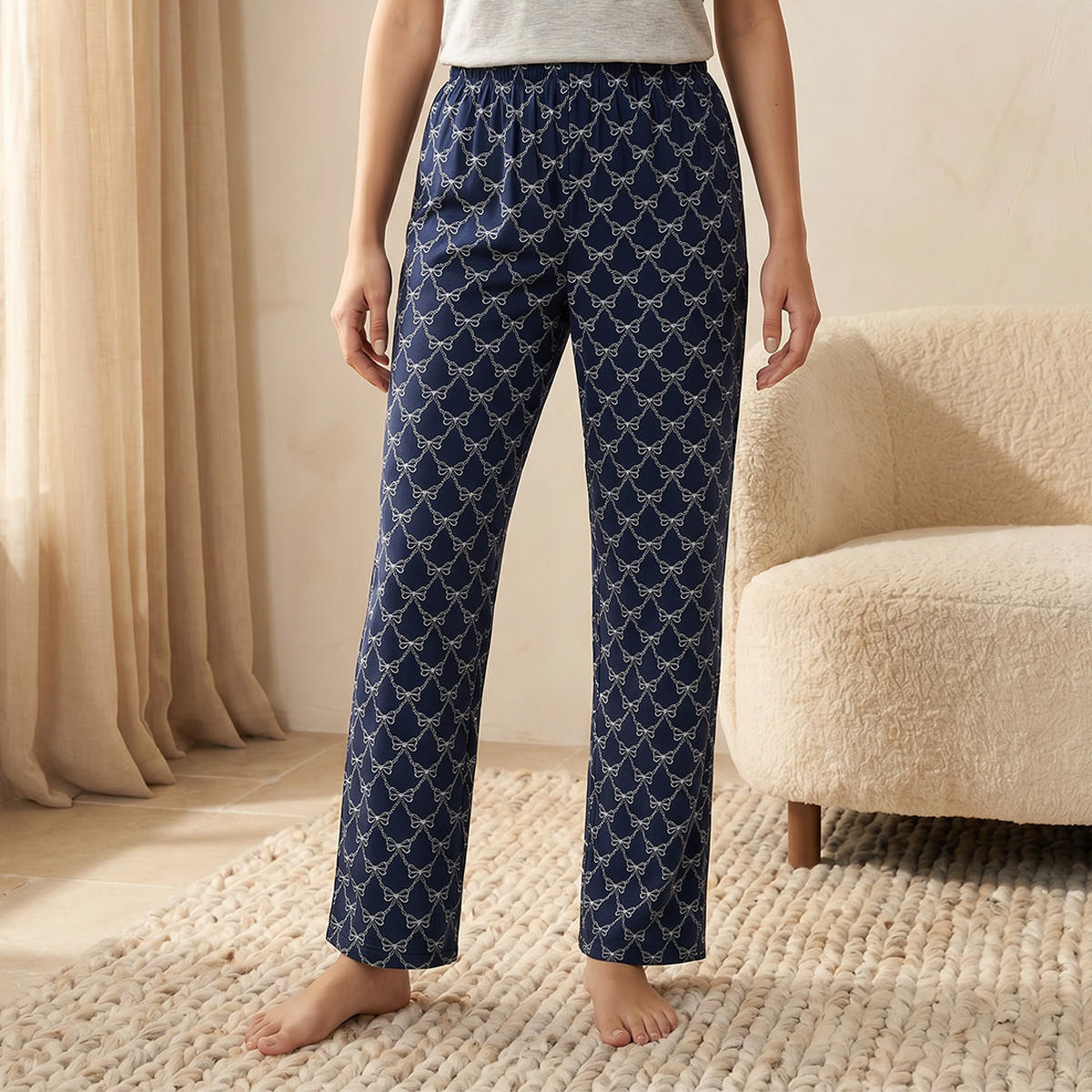 طقم بيجاما فيسكوز ناعم بتصميم مطبوع من تيشيرت وبنطلون-women-clothing-nightwear-pyjamas-longsets-image-5