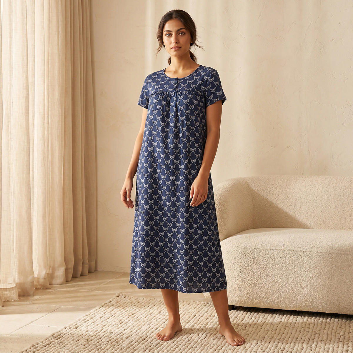 قميص نوم فيسكوز منقوش بأكمام قصيرة-women-clothing-nightwear-nighties-image-1