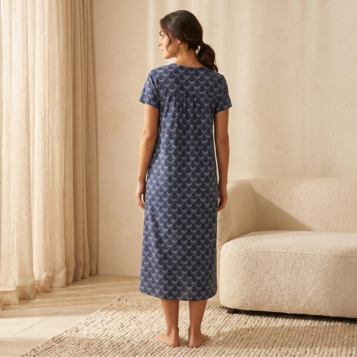 قميص نوم فيسكوز منقوش بأكمام قصيرة-women-clothing-nightwear-nighties-image-3