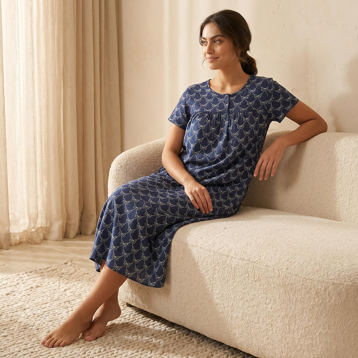 قميص نوم فيسكوز منقوش بأكمام قصيرة-women-clothing-nightwear-nighties-image-4