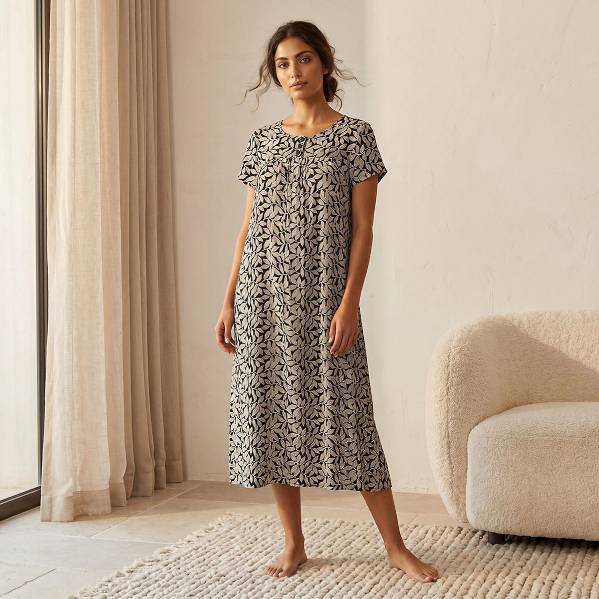 قميص نوم فيسكوز منقوش بأكمام قصيرة-women-clothing-nightwear-nighties-image-1
