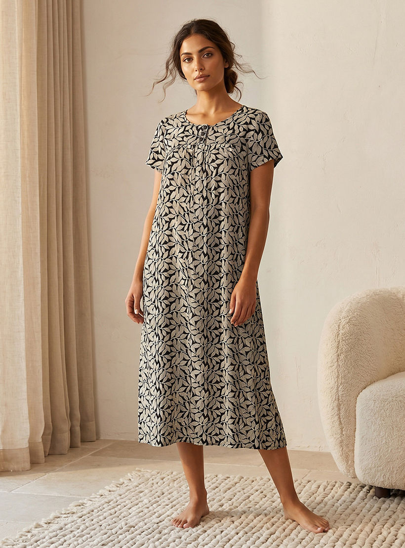 قميص نوم فيسكوز منقوش بأكمام قصيرة-women-clothing-nightwear-nighties-image-1