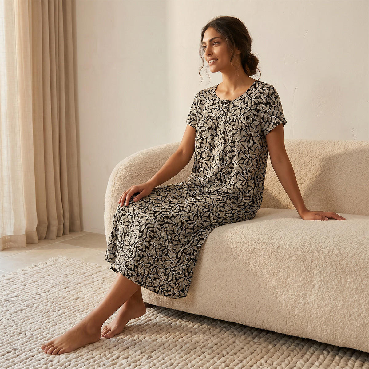 قميص نوم فيسكوز منقوش بأكمام قصيرة-women-clothing-nightwear-nighties-image-4