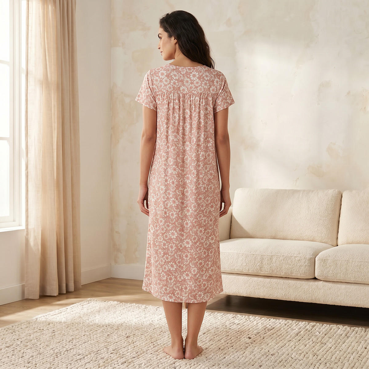 قميص نوم فيسكوز بنقوش زهور وأكمام قصيرة-women-clothing-nightwear-nighties-image-3