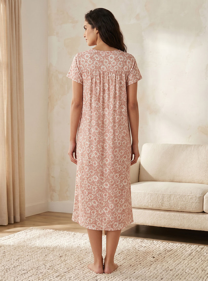قميص نوم فيسكوز بنقوش زهور وأكمام قصيرة-women-clothing-nightwear-nighties-image-3