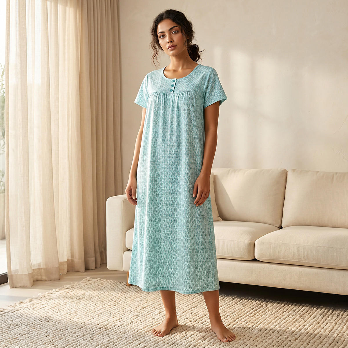 قميص نوم فيسكوز منقوش بأكمام قصيرة-women-clothing-nightwear-nighties-image-1