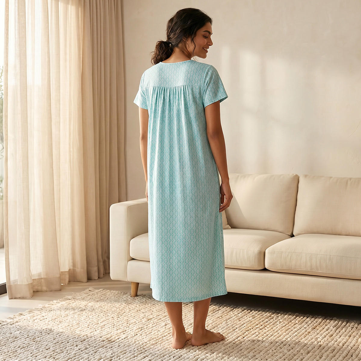 قميص نوم فيسكوز منقوش بأكمام قصيرة-women-clothing-nightwear-nighties-image-3