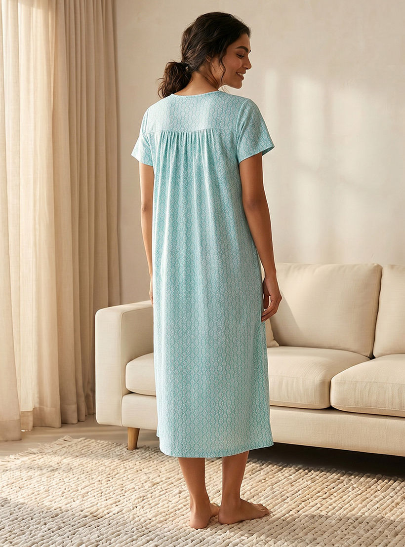 قميص نوم فيسكوز منقوش بأكمام قصيرة-women-clothing-nightwear-nighties-image-3