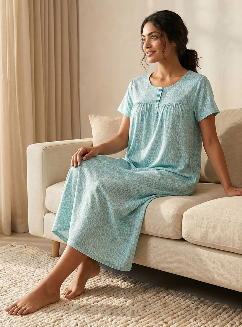 قميص نوم فيسكوز منقوش بأكمام قصيرة-women-clothing-nightwear-nighties-image-4
