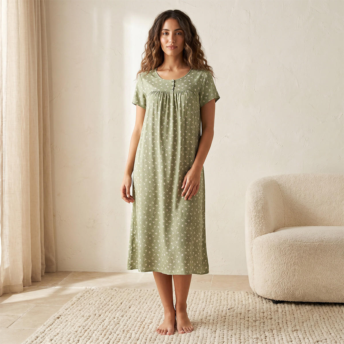 قميص نوم فيسكوز بنقوش زهور وأكمام قصيرة-women-clothing-nightwear-nighties-image-1